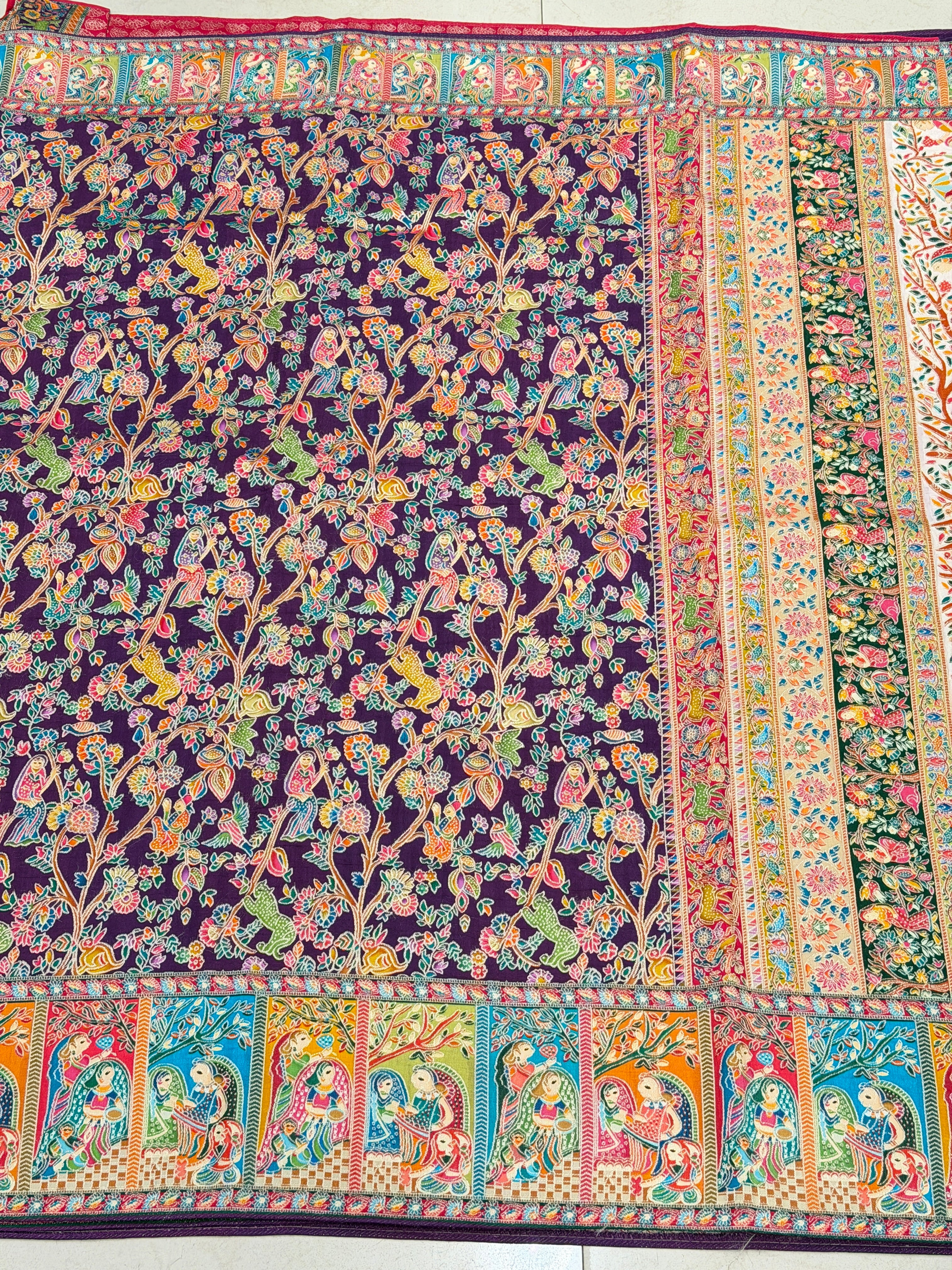 Wine Baluchari Weaved Pashmina Style Multi Colour Saree