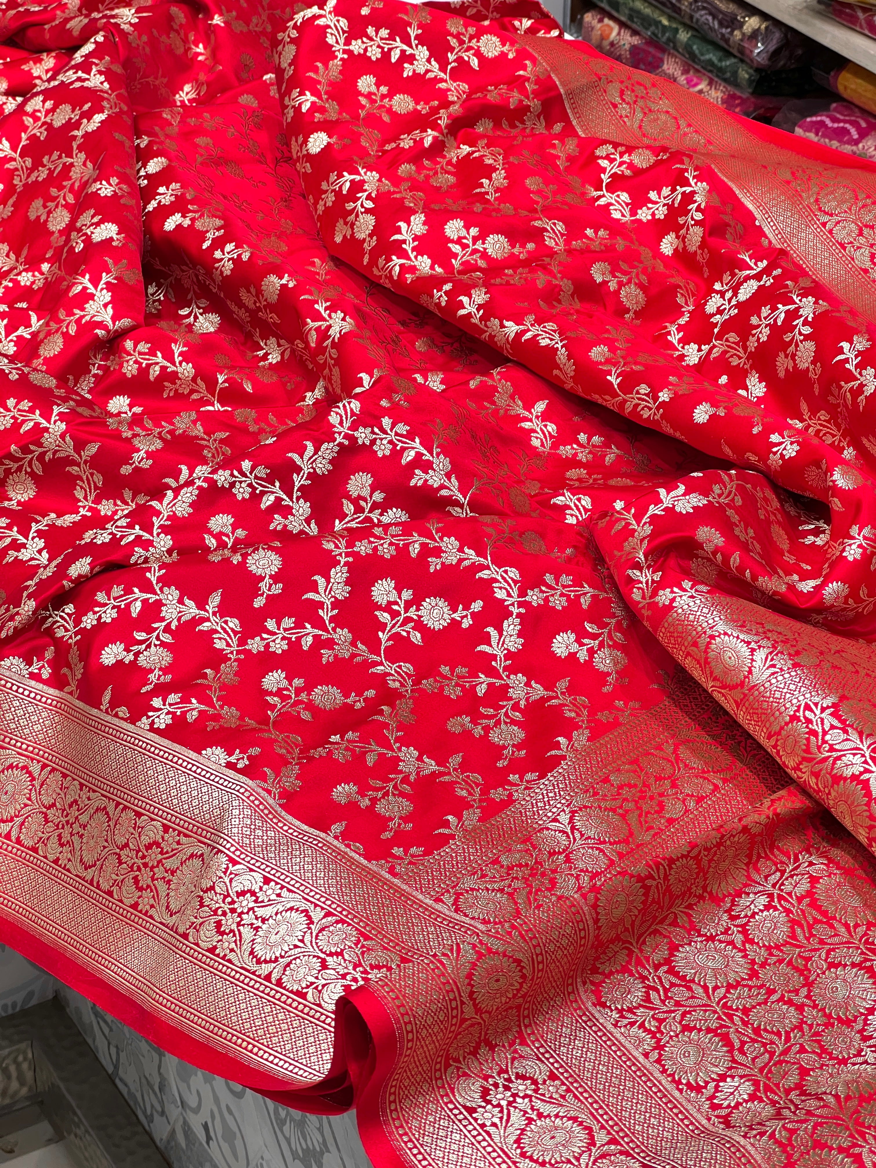 Red Banarasi Silk Flower Border Saree