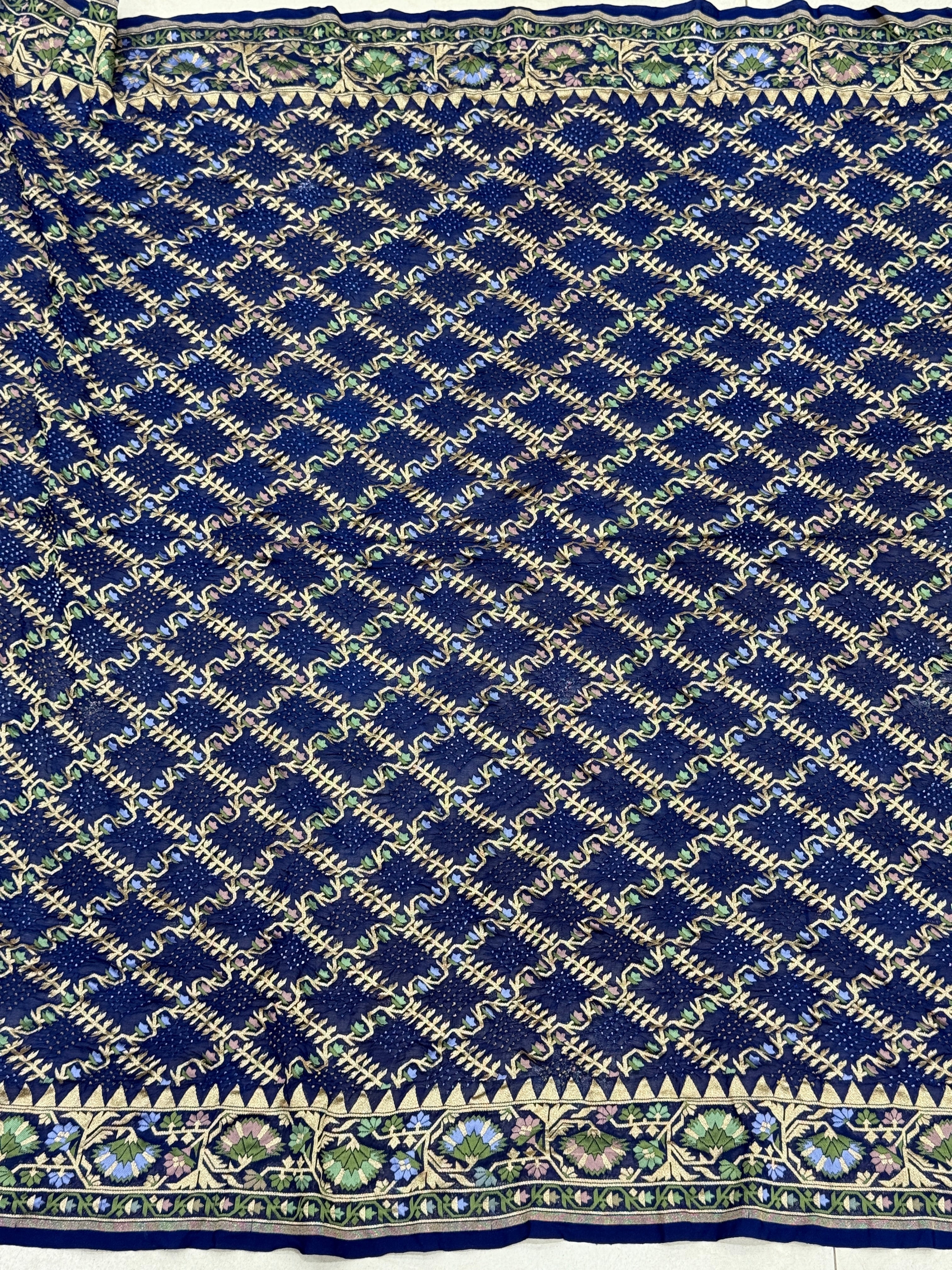 Blue Meenakari Rai Bandhej Floral Border Saree