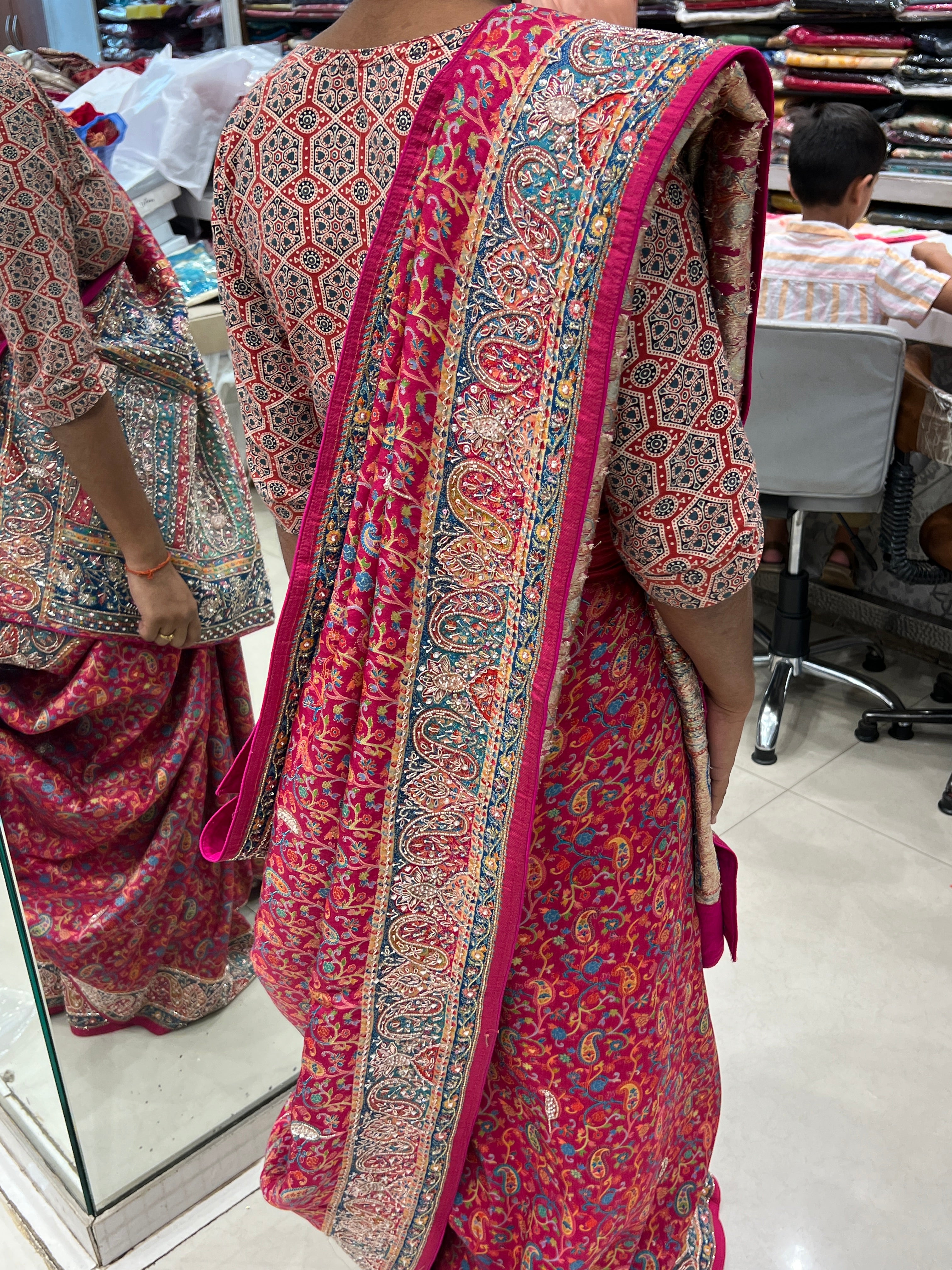 Rani Pashmina Style Silk Hand Embroidery Saree