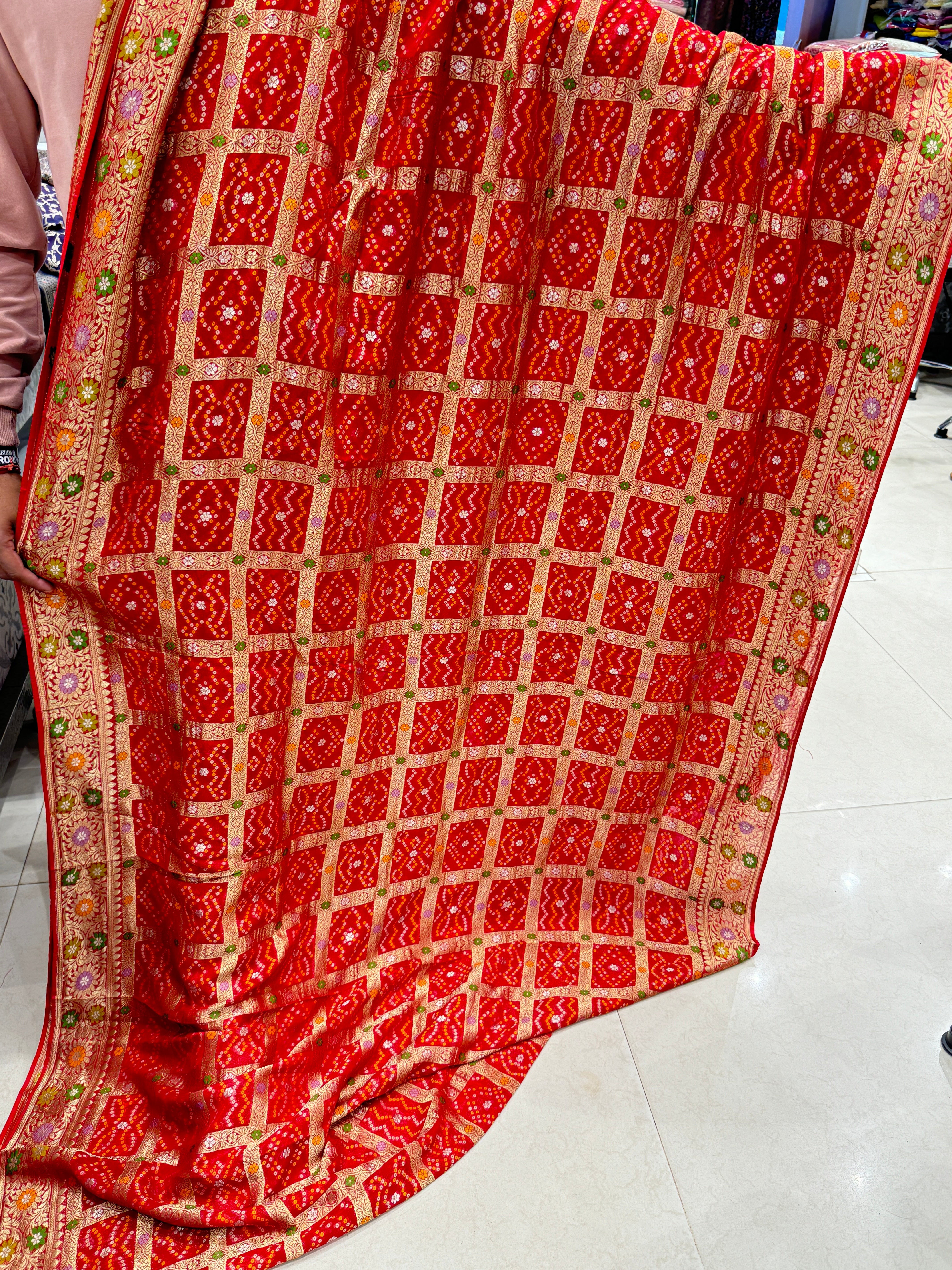 Red Gharchola Georgette Saree with Meenakari