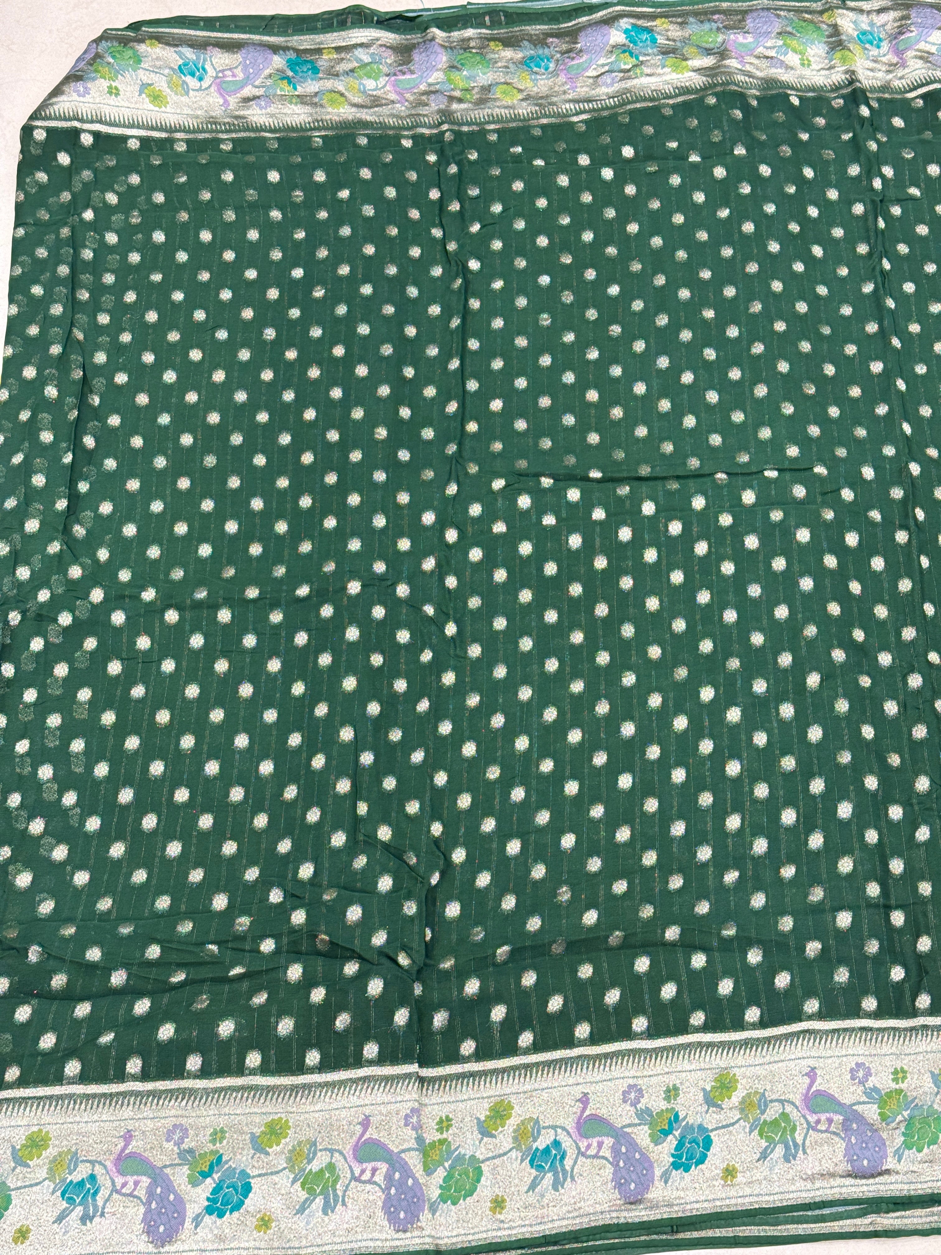 Bottle Green Georgette Paithani Saree