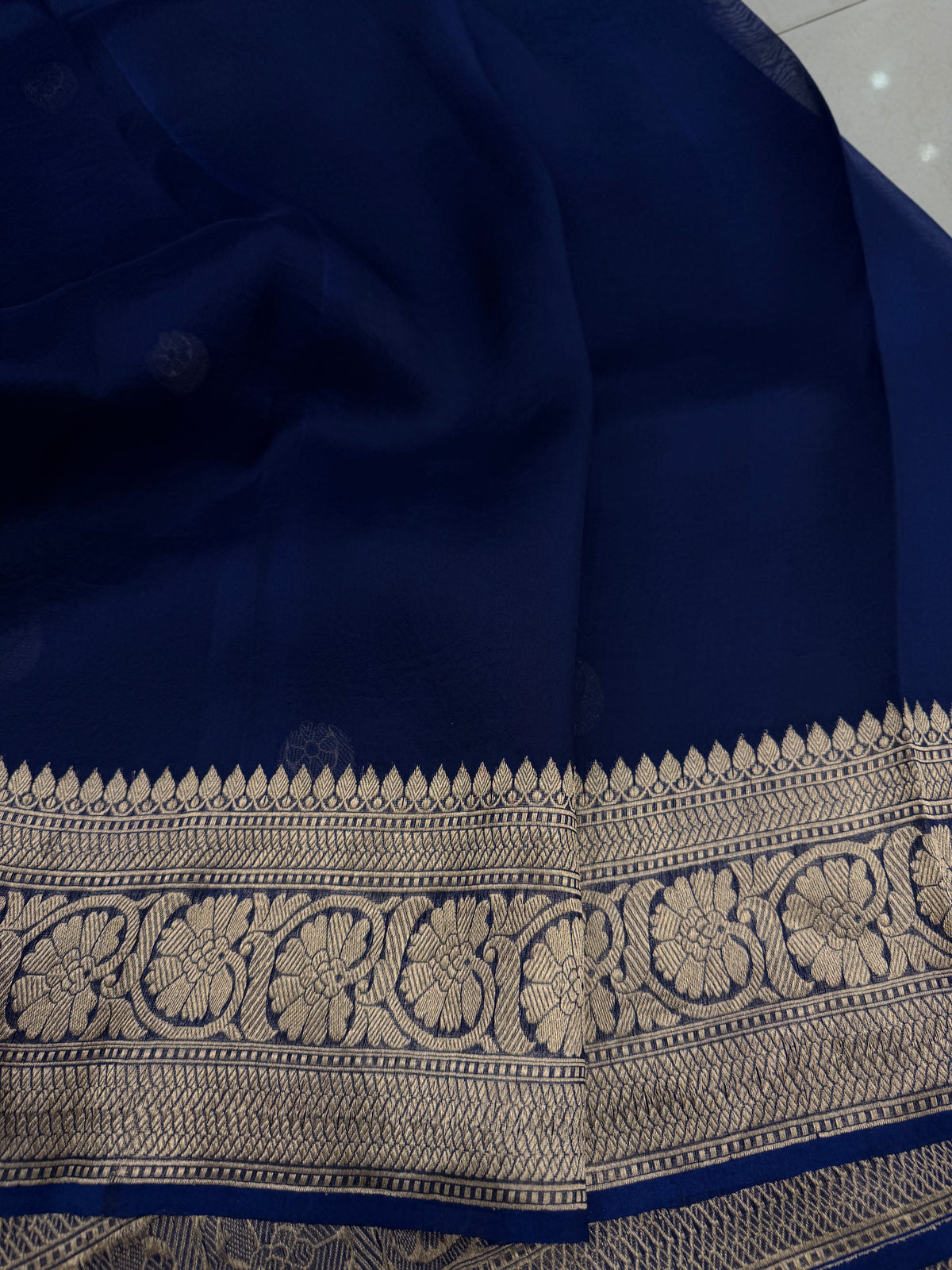 Blue Chand Buttis Handloom Banarasi Kora Silk Saree