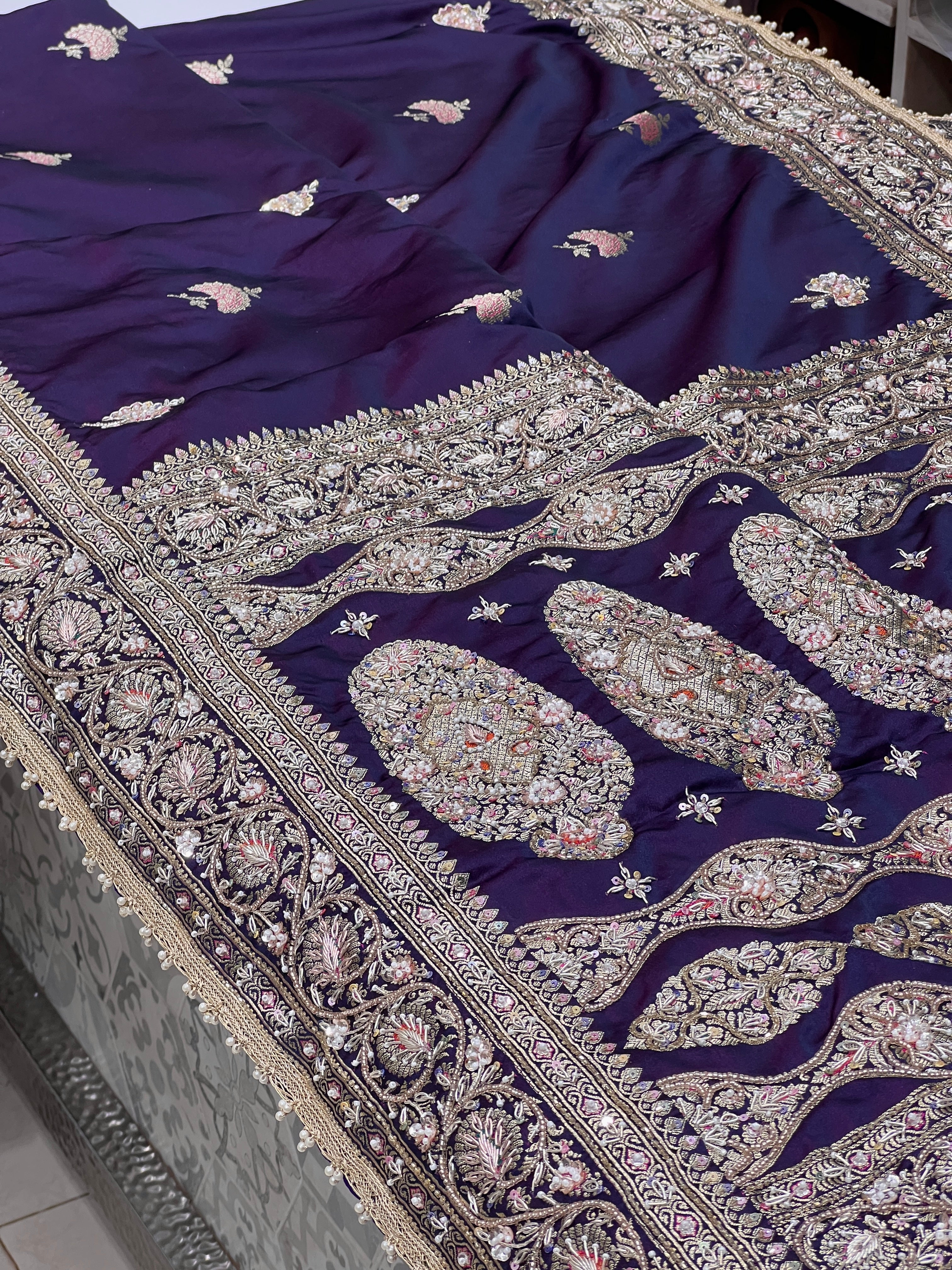 Violet Dhup Chav Banarasi Buttas Hand Embroidery Saree