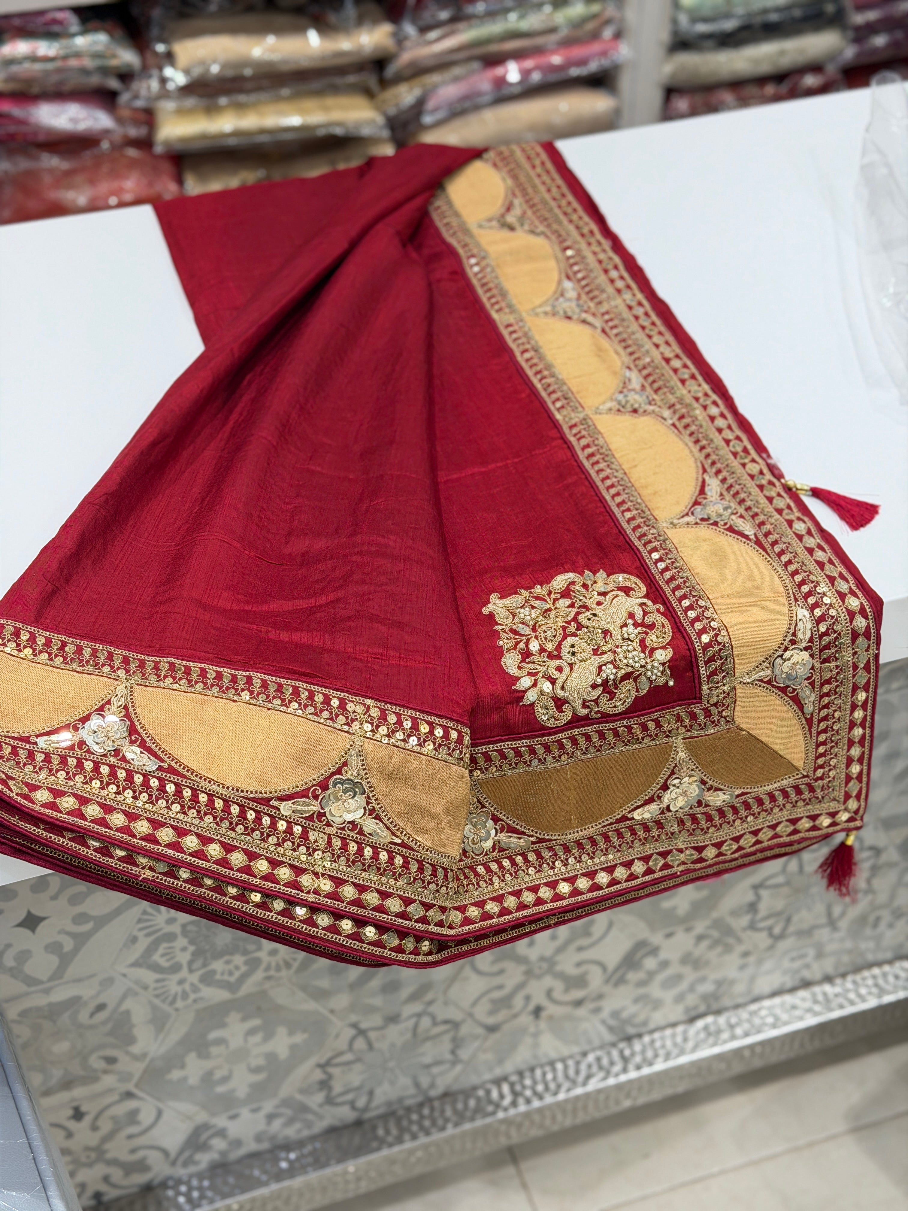 Red Corner Motif Sabyasachi Inspired Marodi Embroidery Zardosi Saree