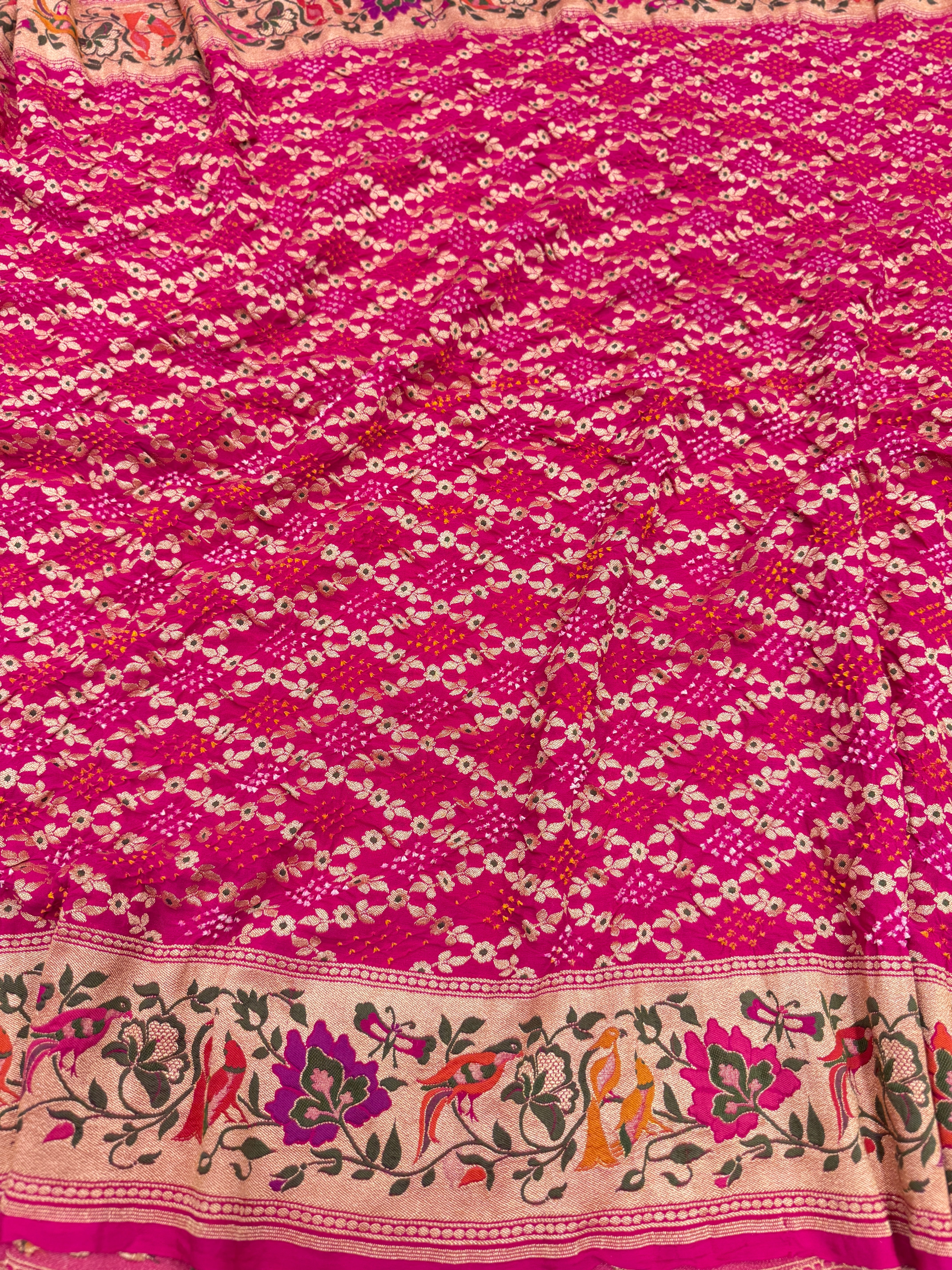Rani Pink Paithani Style Meenakari Rai Bandhej Georgette Bandhini Saree