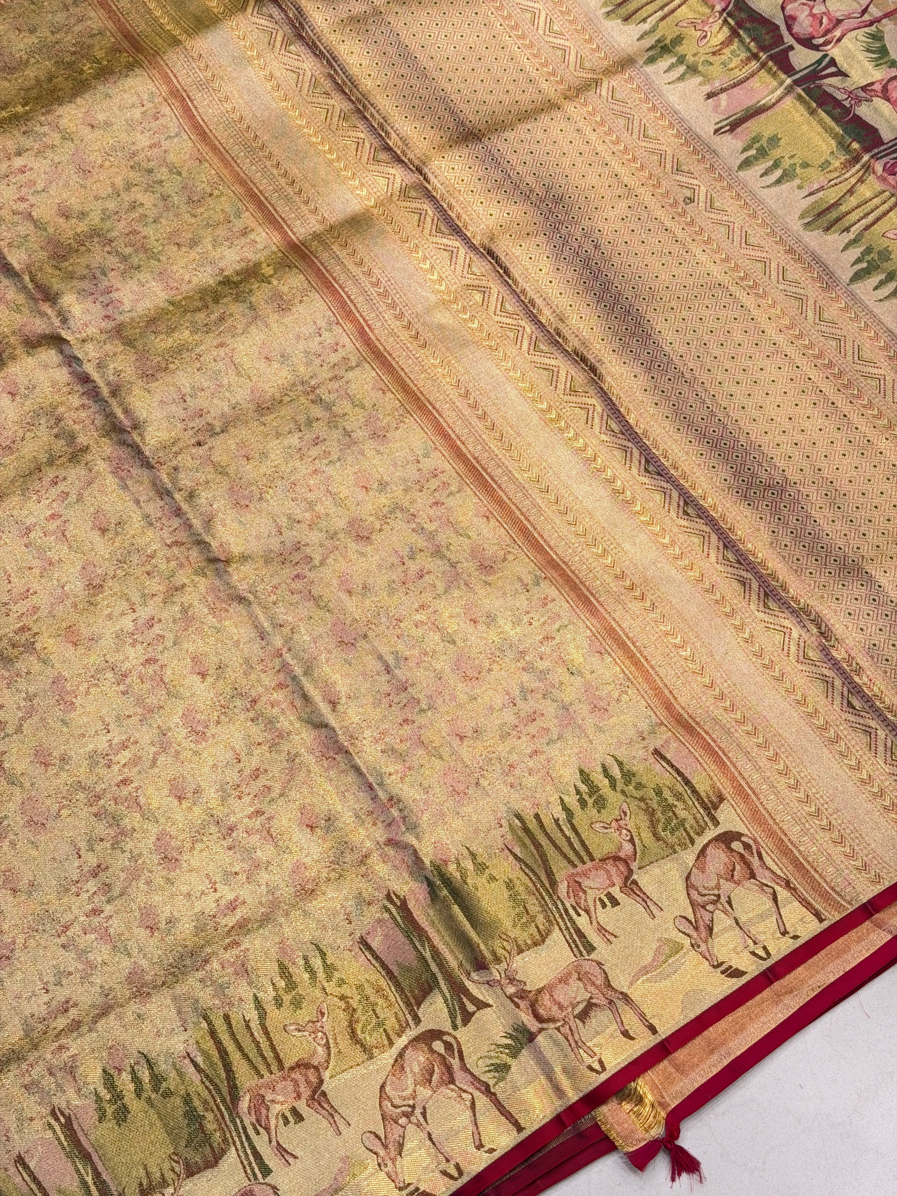 Red Hiraniya Weave Handloom Kanjivaram Tissue Silk Saree