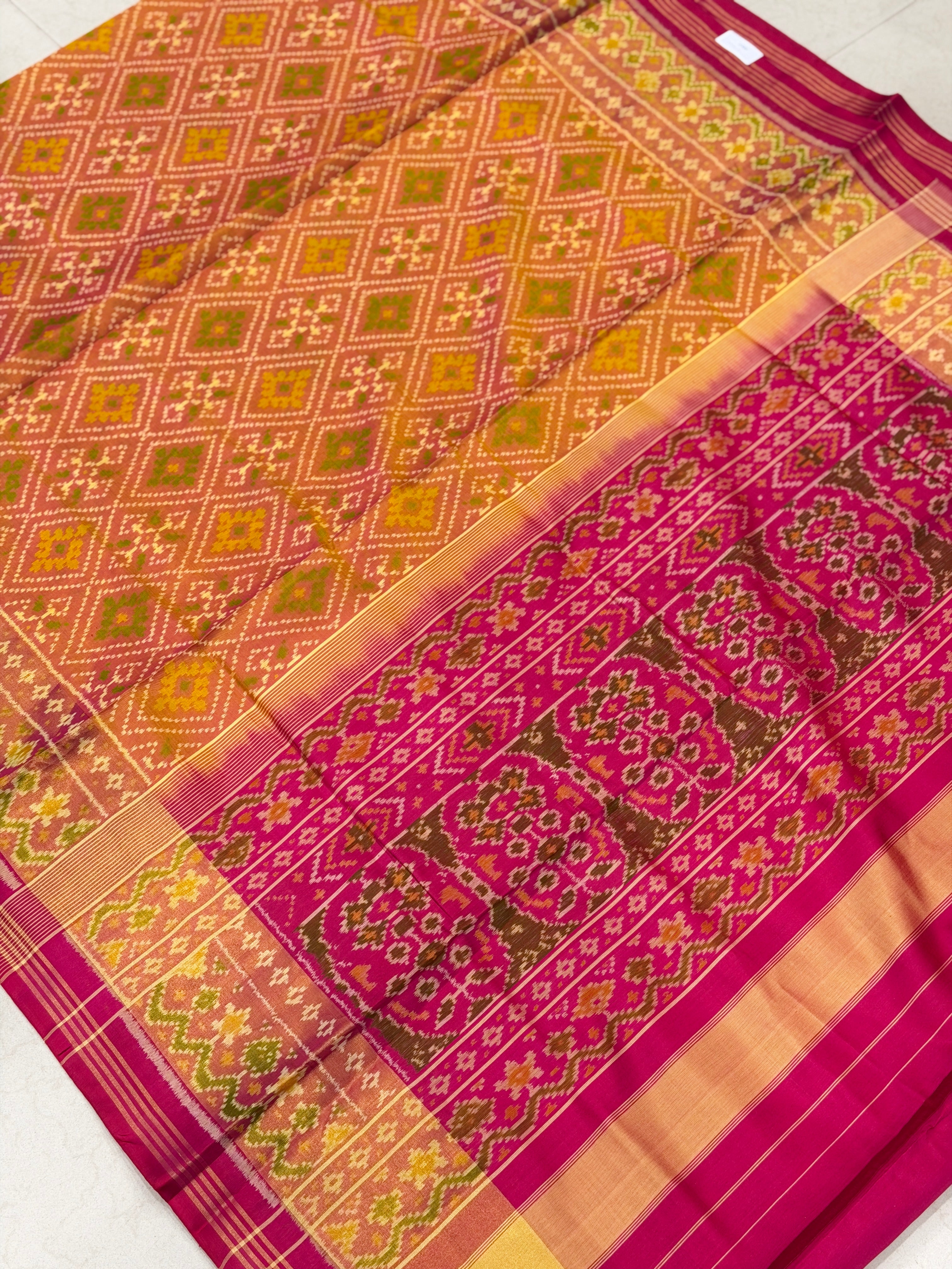 Rust Orange Choktha Bhat Handloom Rajot Ikat Patola Silk Saree