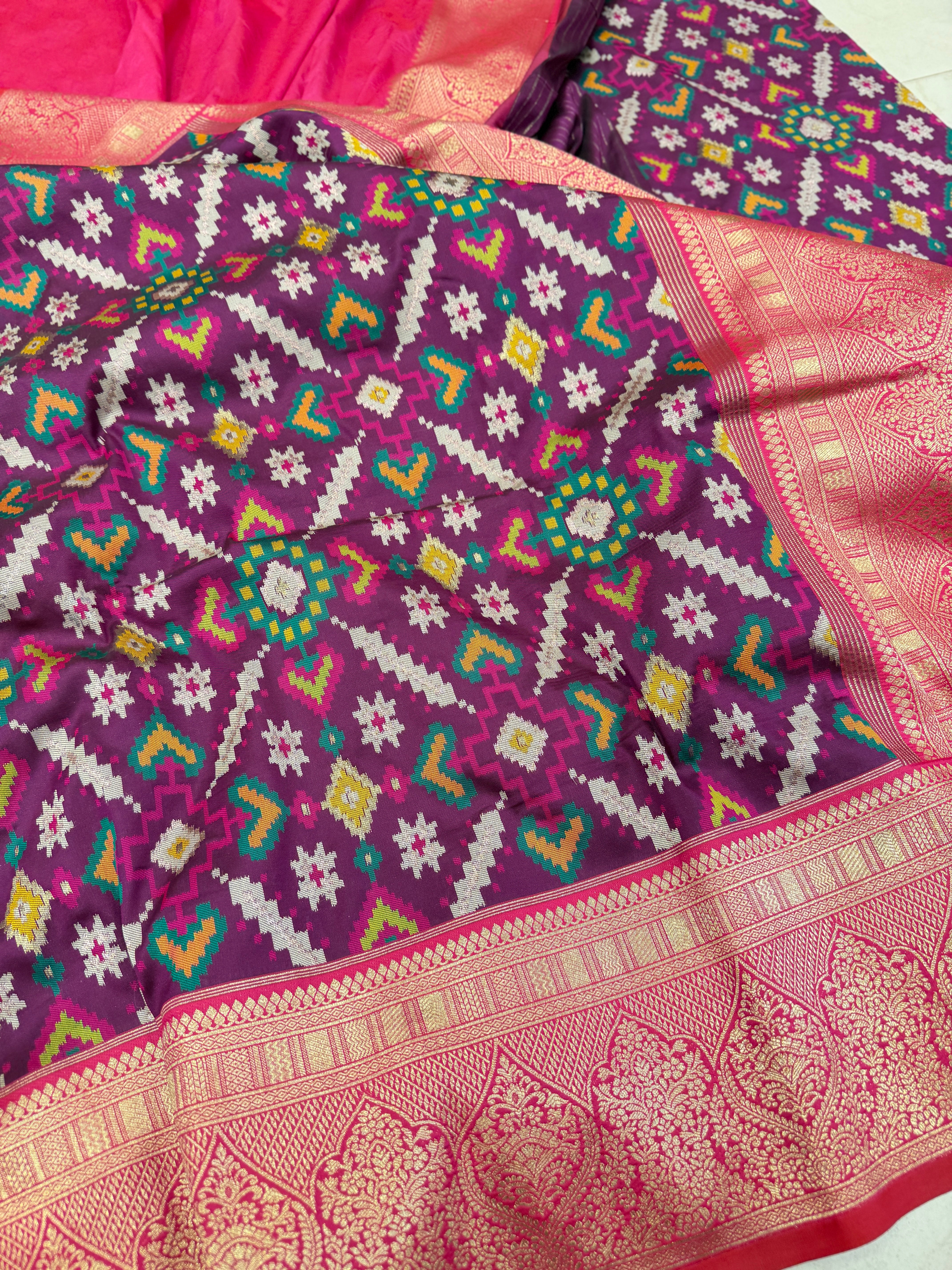 Wine Ratan Chowk Ikat Patola Banarasi Weaved Jaal Saree