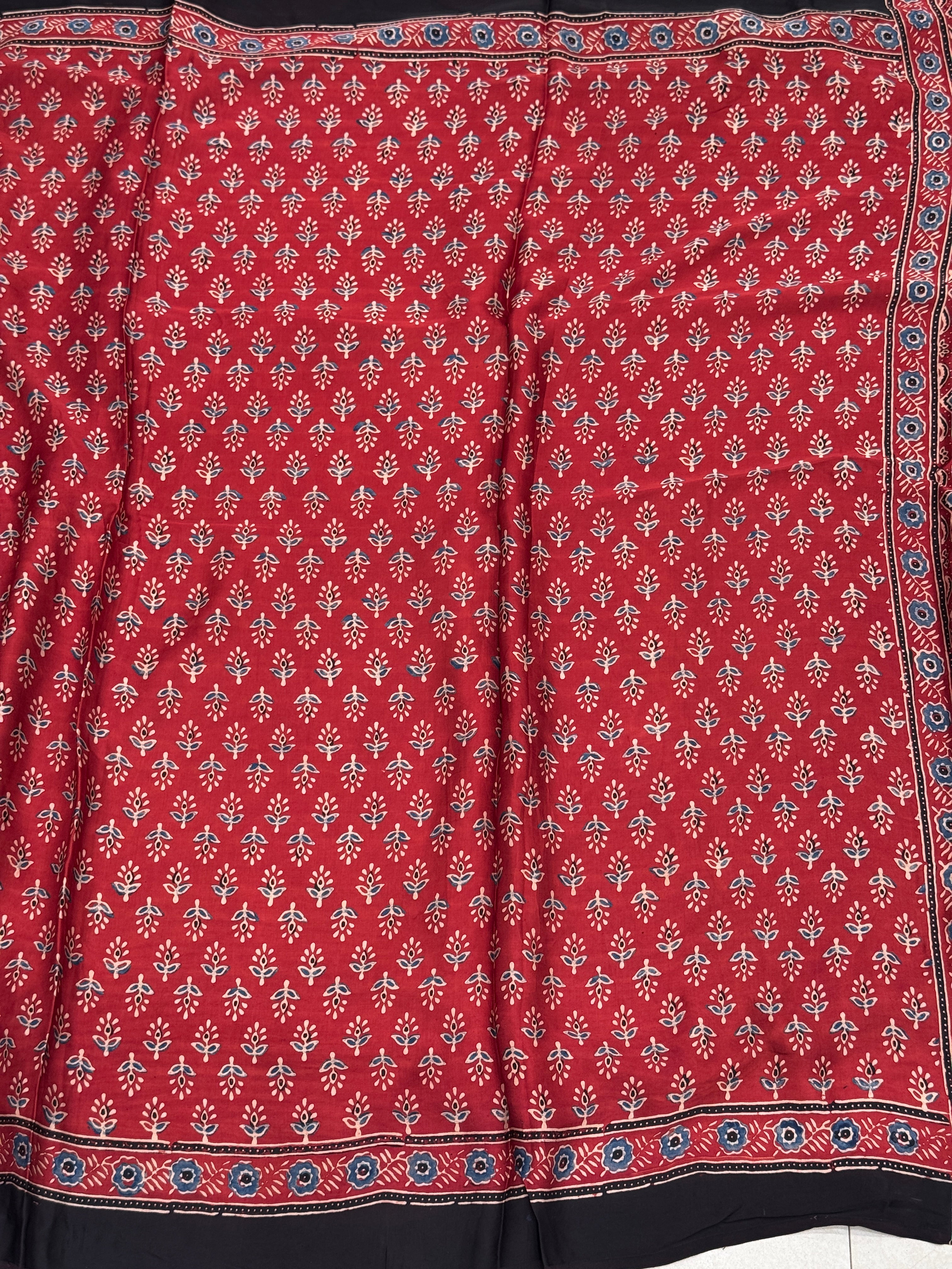 Red Buttis Ajrakh Saree Modal Gajji Silk Hand Block Print