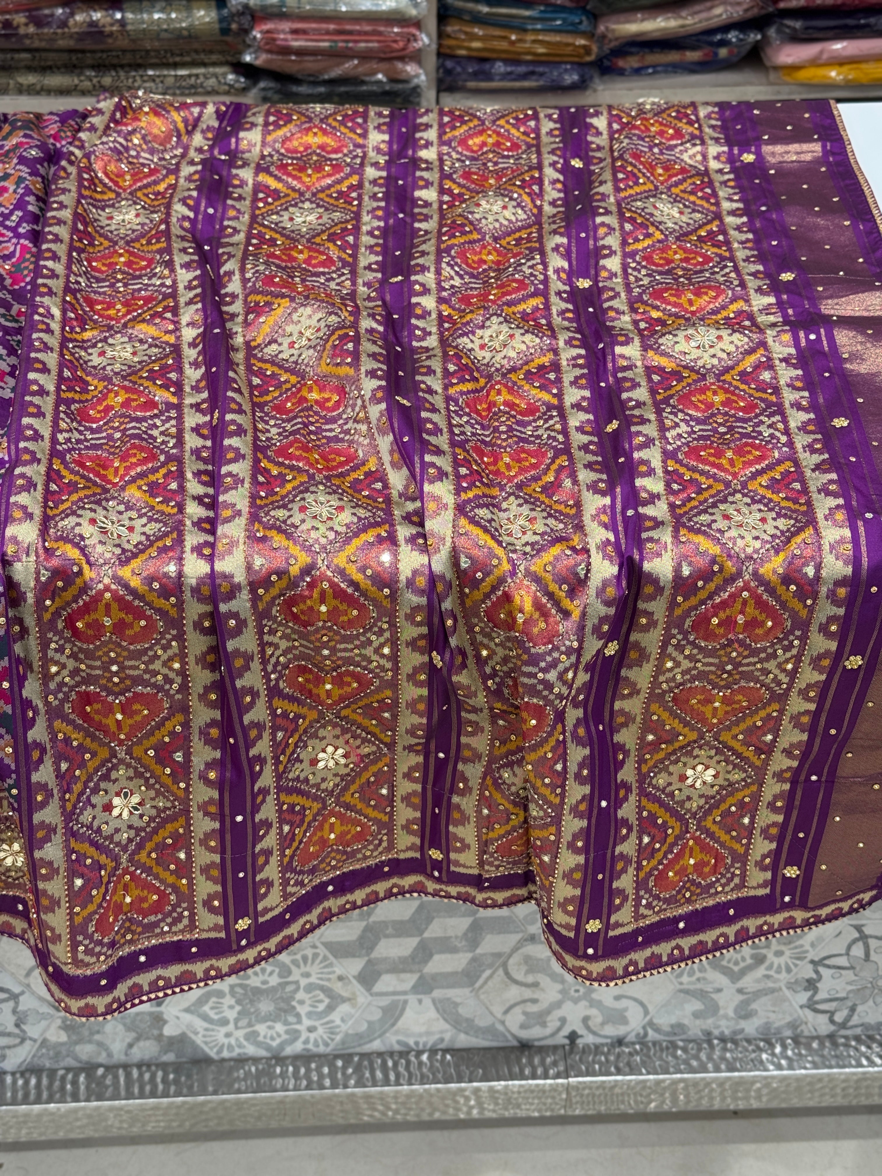 Violet Ratan Chowk Patola Hand Embroidery Kutchi Style Saree