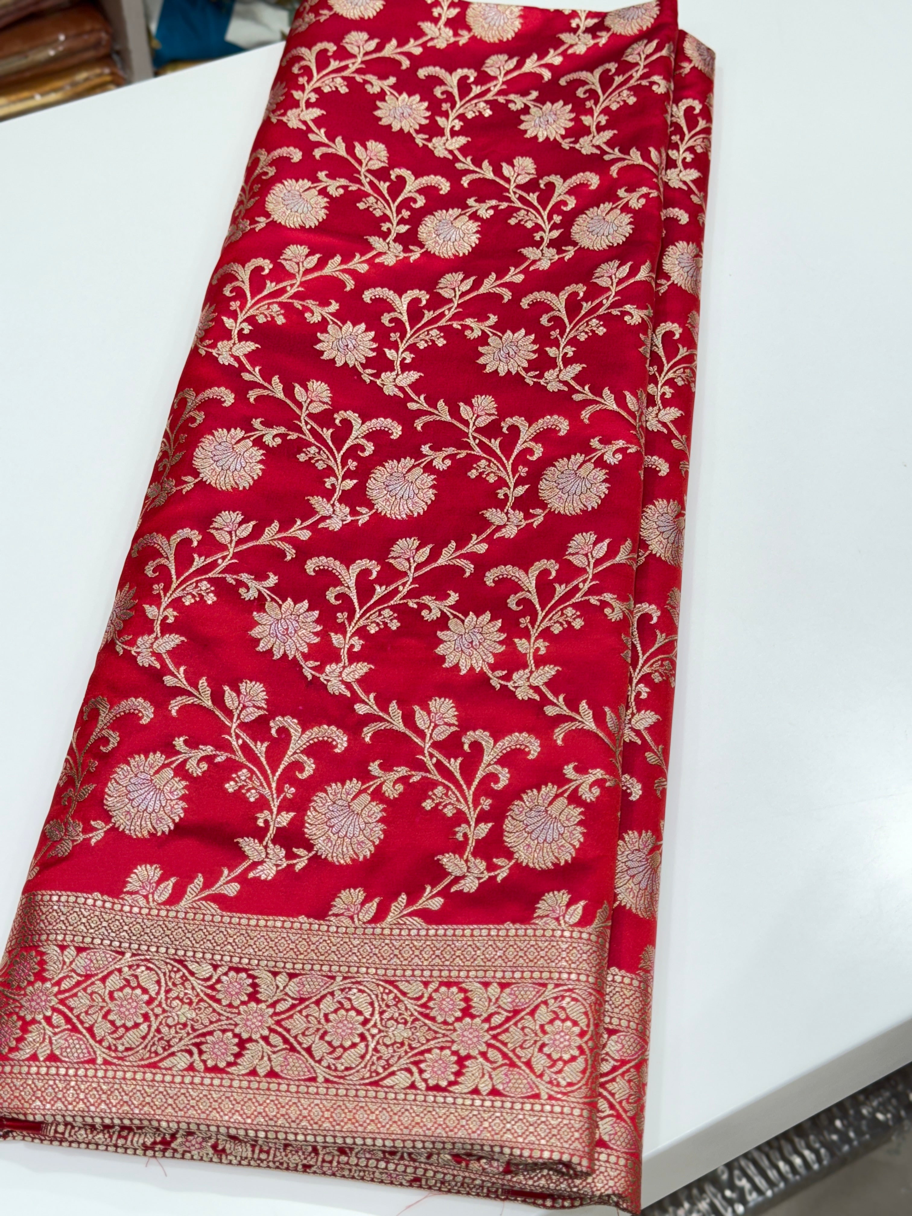 Red Banarasi Silk Small Jaal Saree
