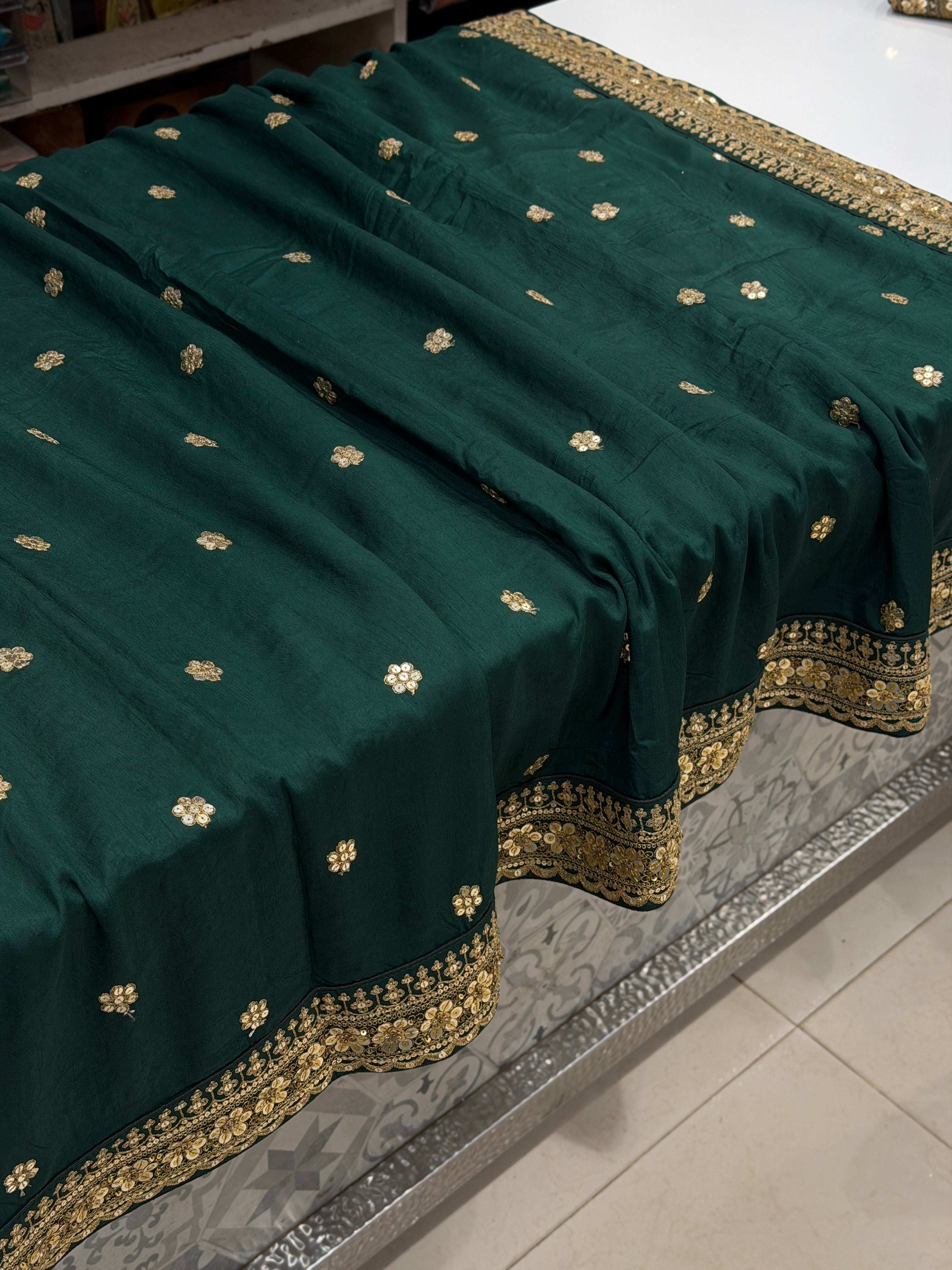 Bottle Green Marodi Embroidery Pure Silk Saree