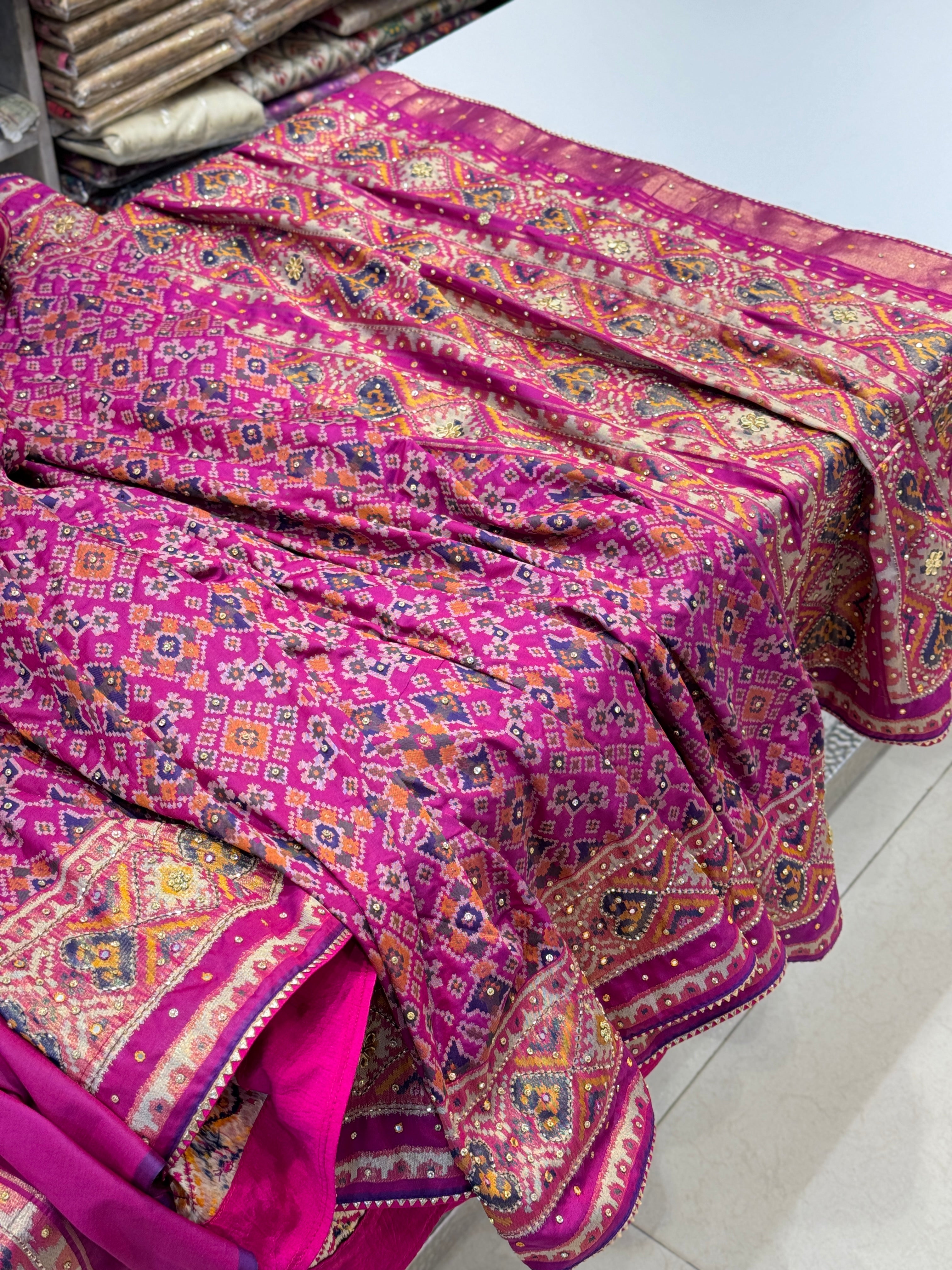 Violet Patola Kutchi Embroidery Saree