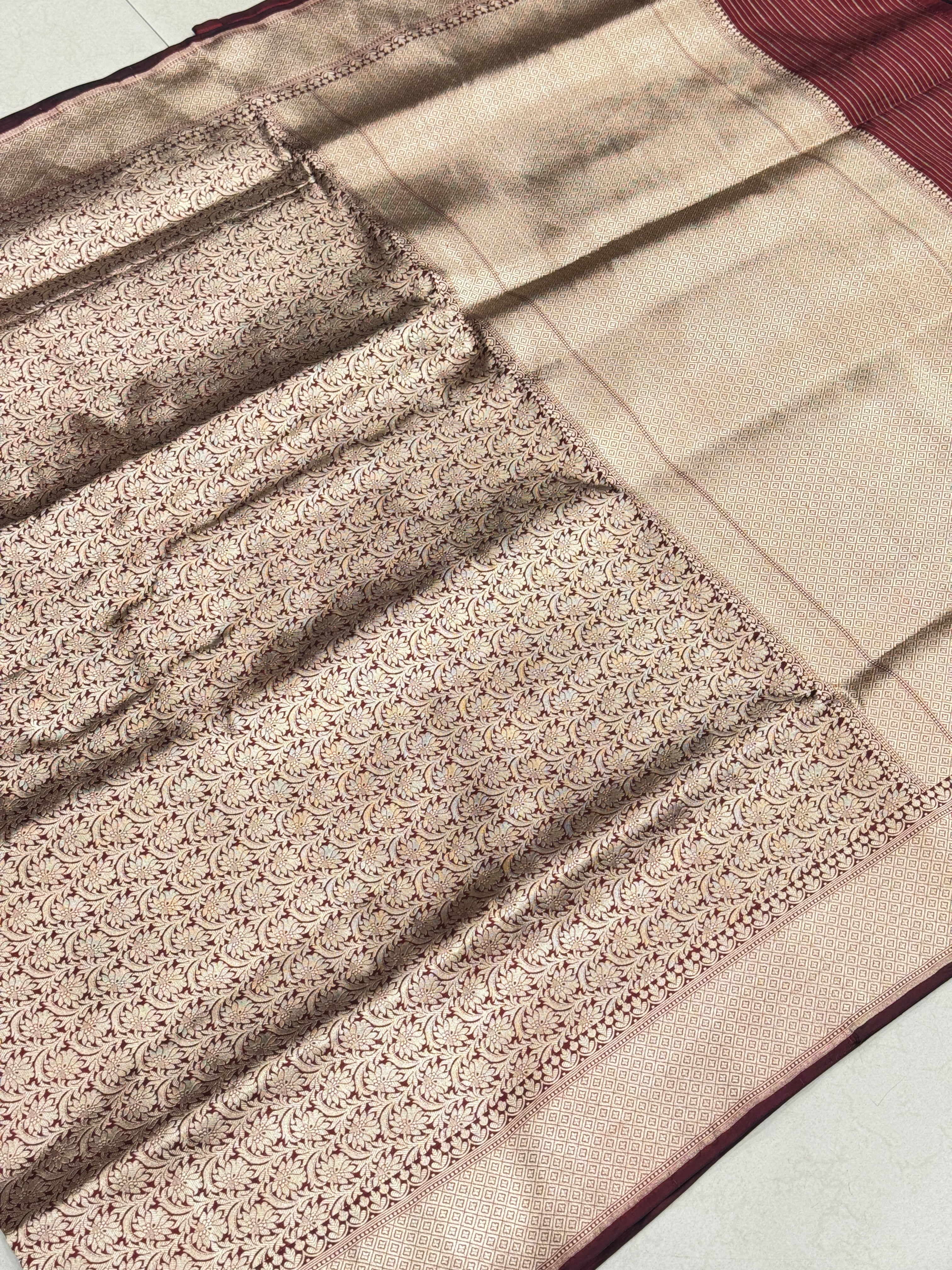 Dark Maroon Handloom Banarasi Katan Silk Saree