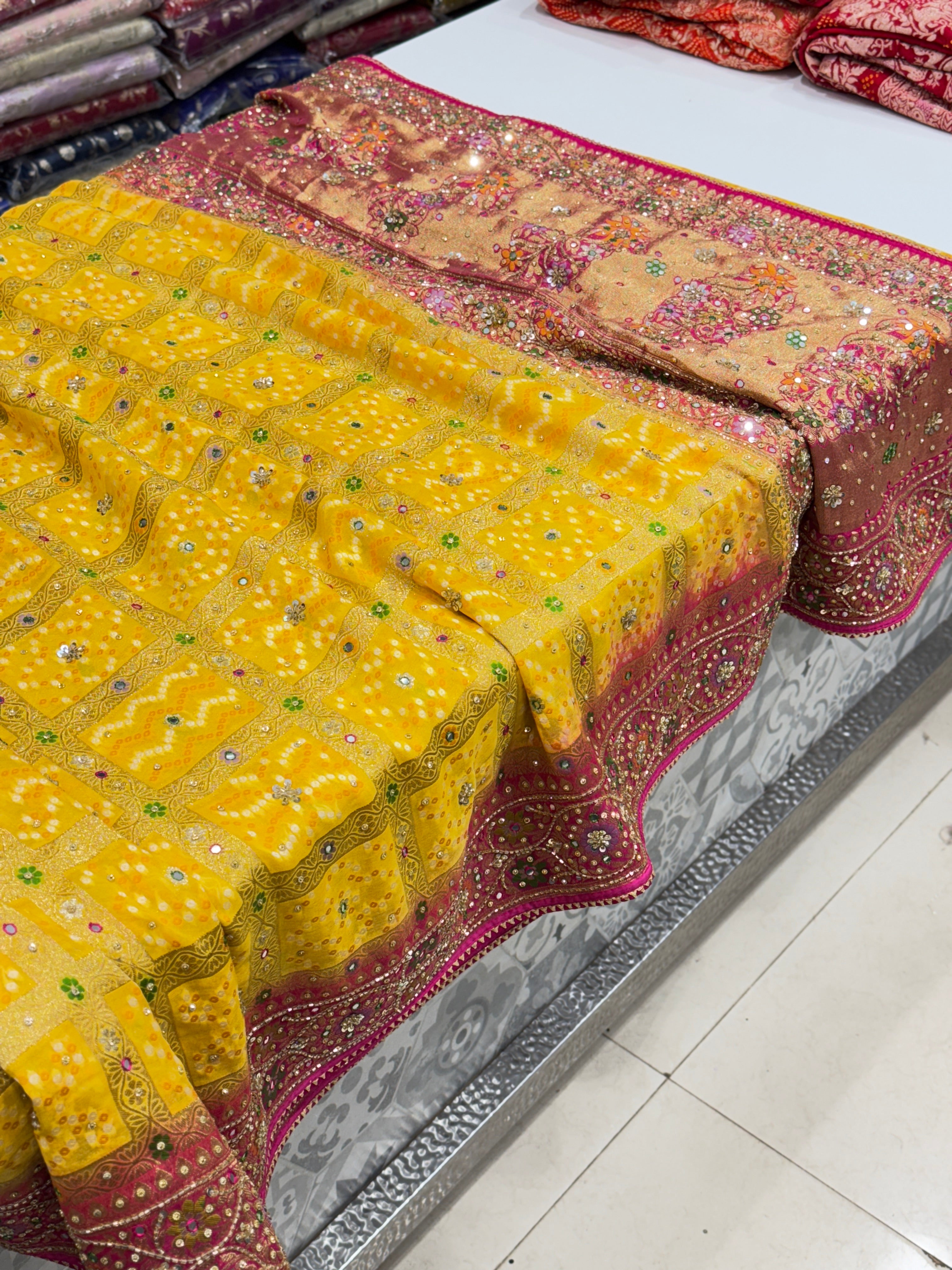 Yellow Rani Meenakari Gharchola Hand Embroidery Saree