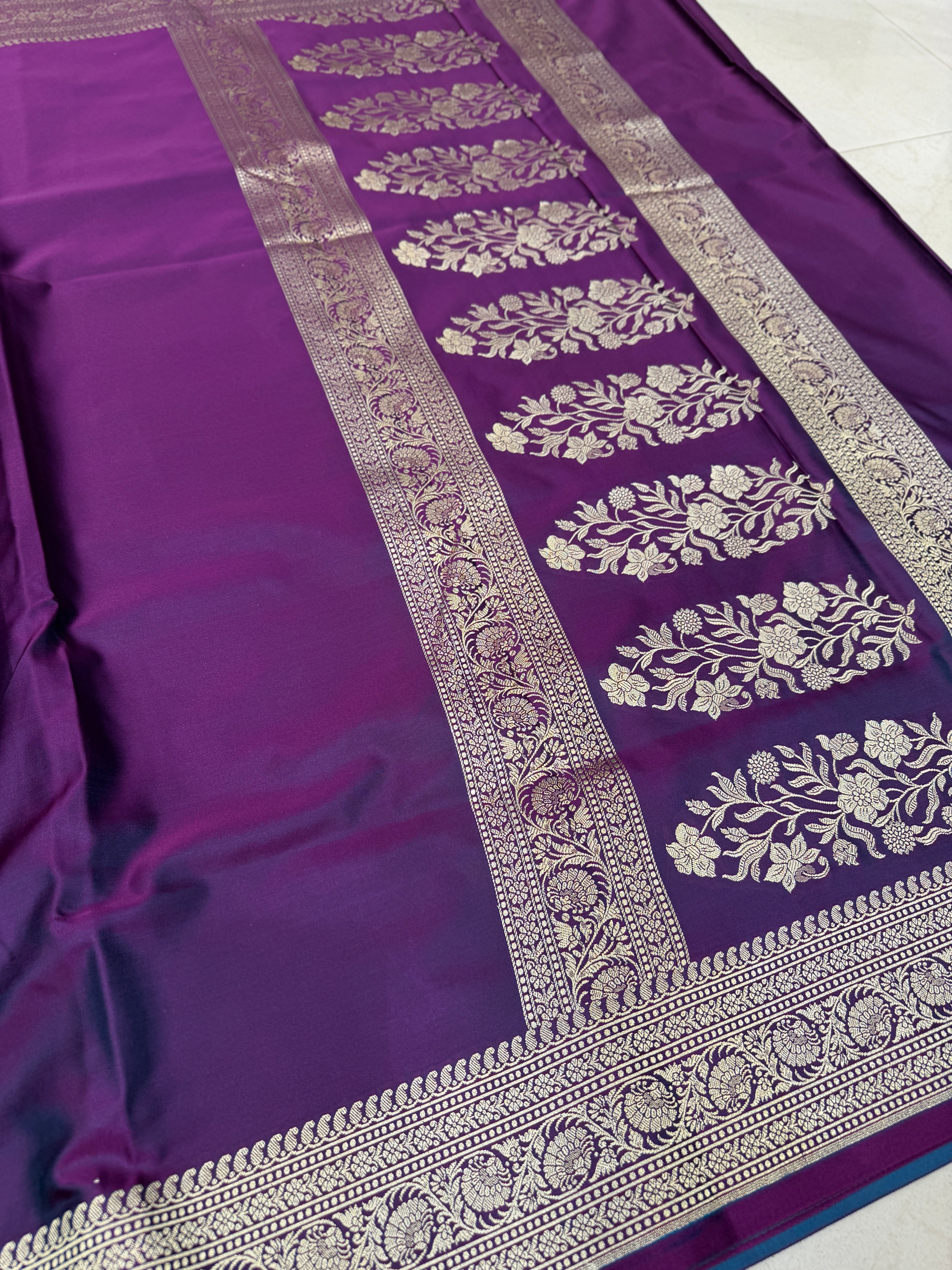 Violet Banarasi Silk Plain Body Border Saree