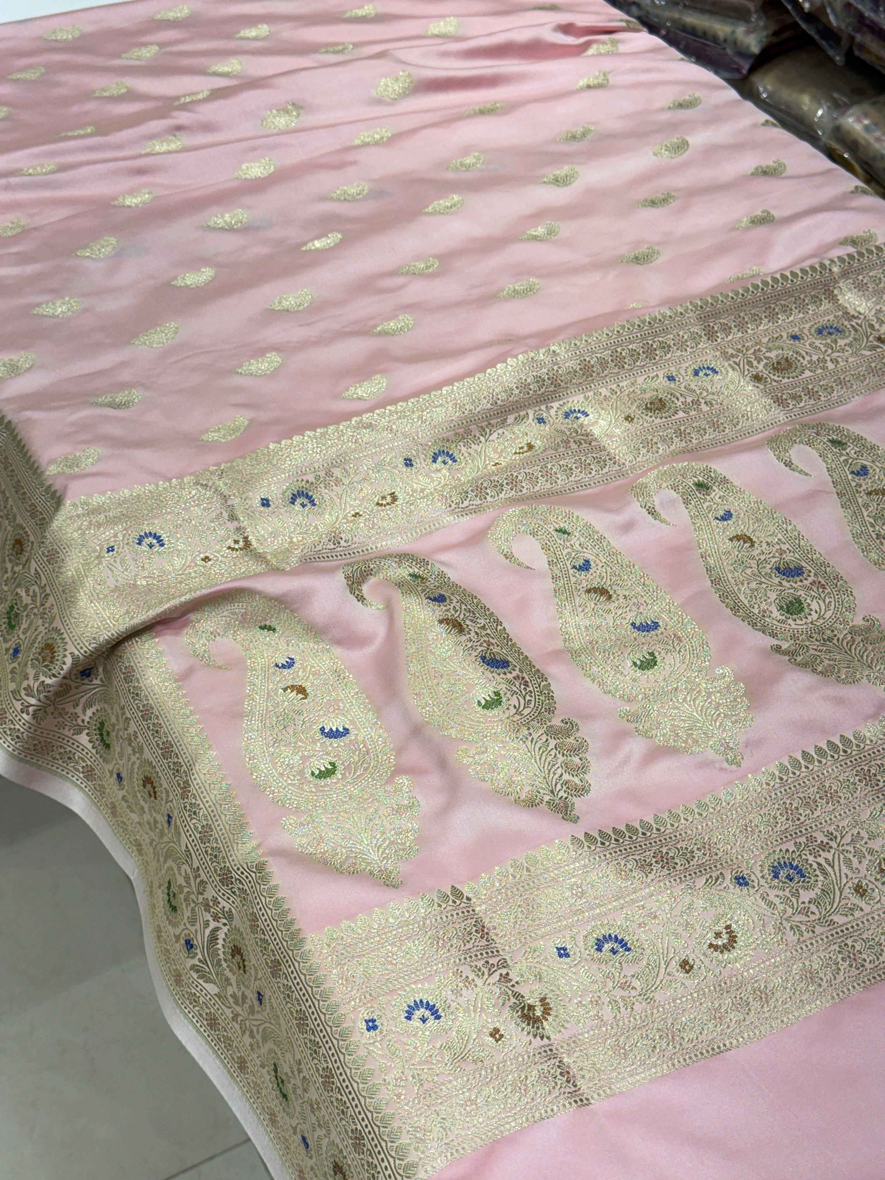 Pink Banarasi Meena Border Butti Saree