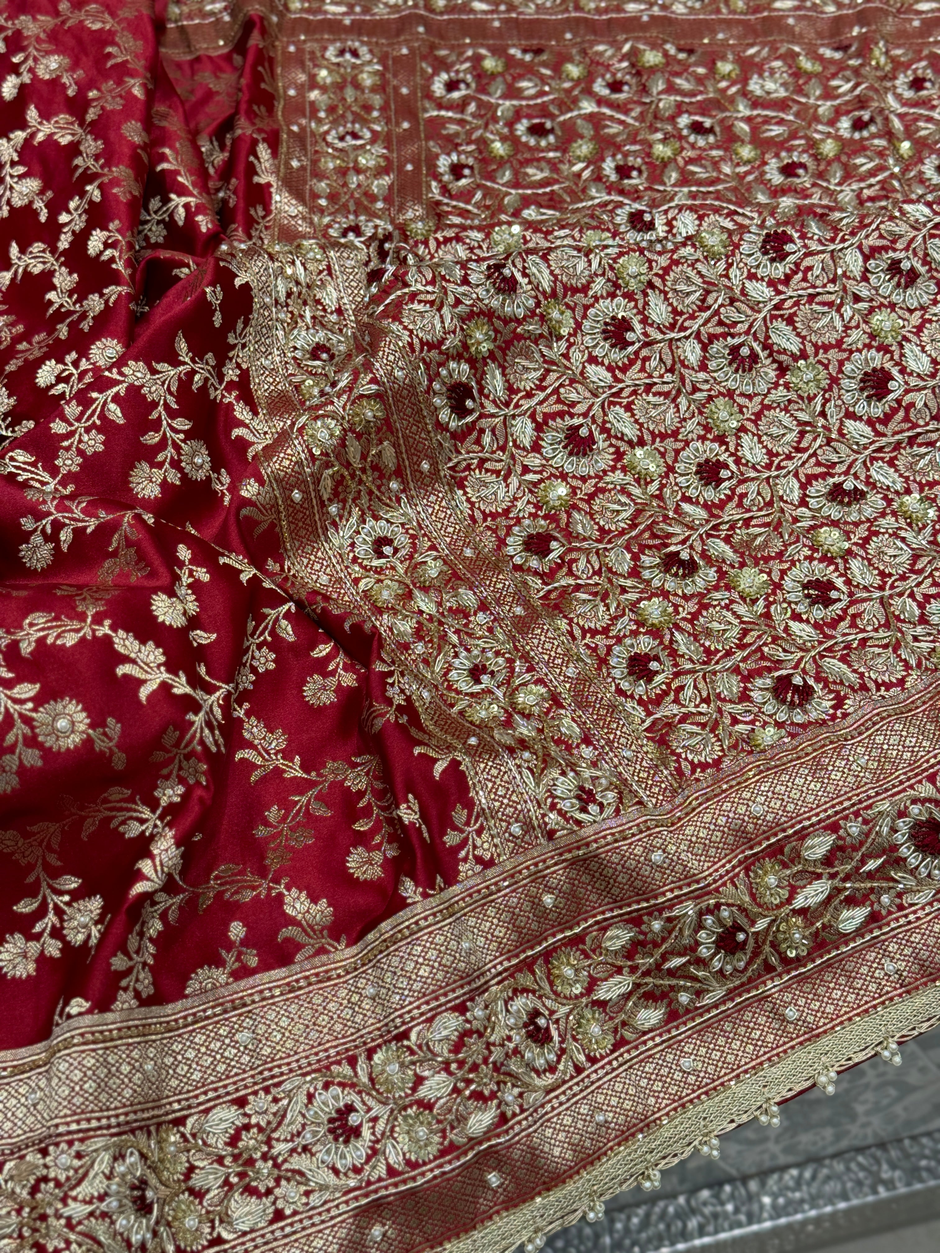 Maroon Banarasi Knot Resham Zardosi Embroidery Silk Saree