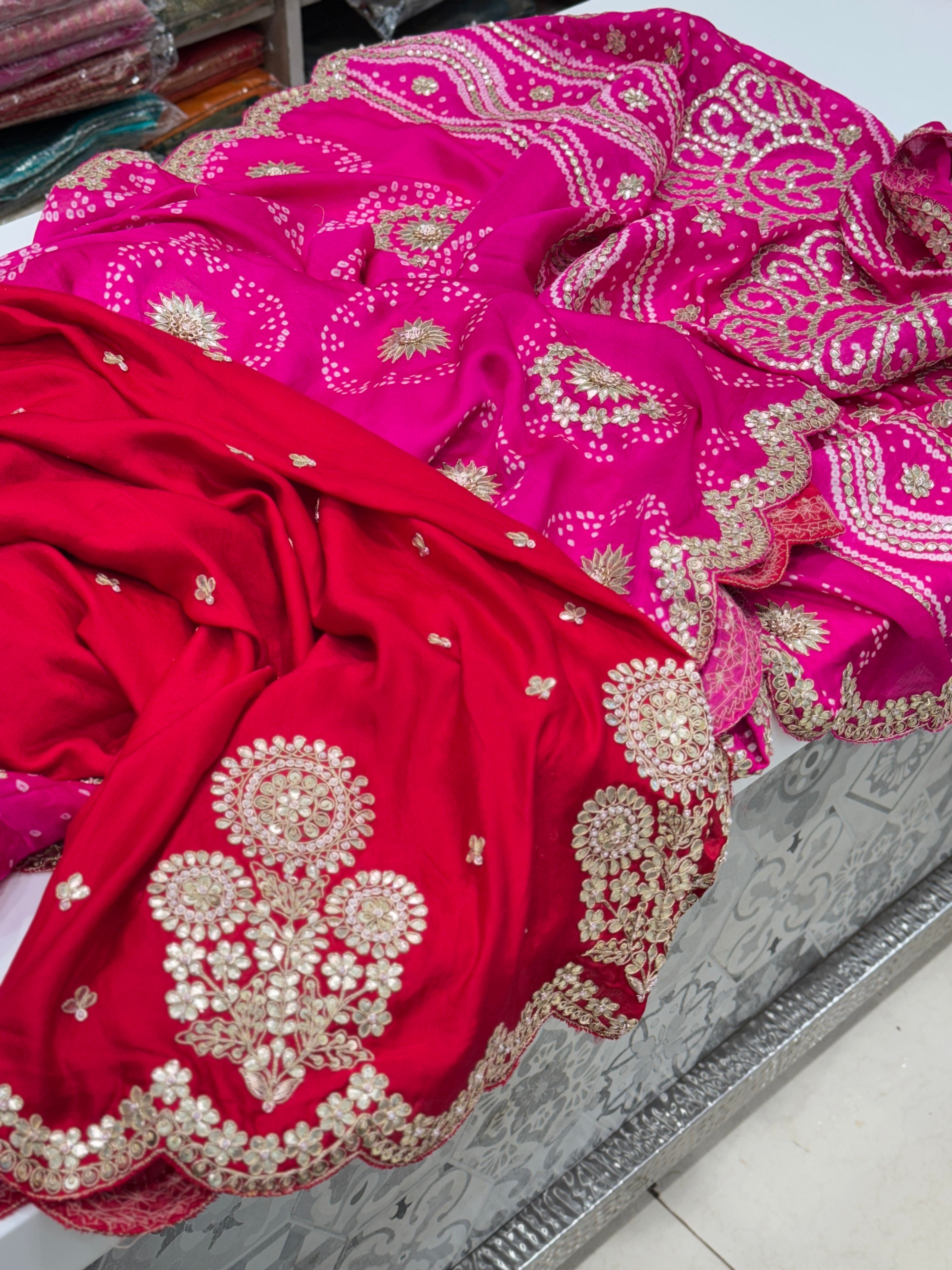 Rani Red Gajji Silk Bandhej Marodi Gotapatti Saree