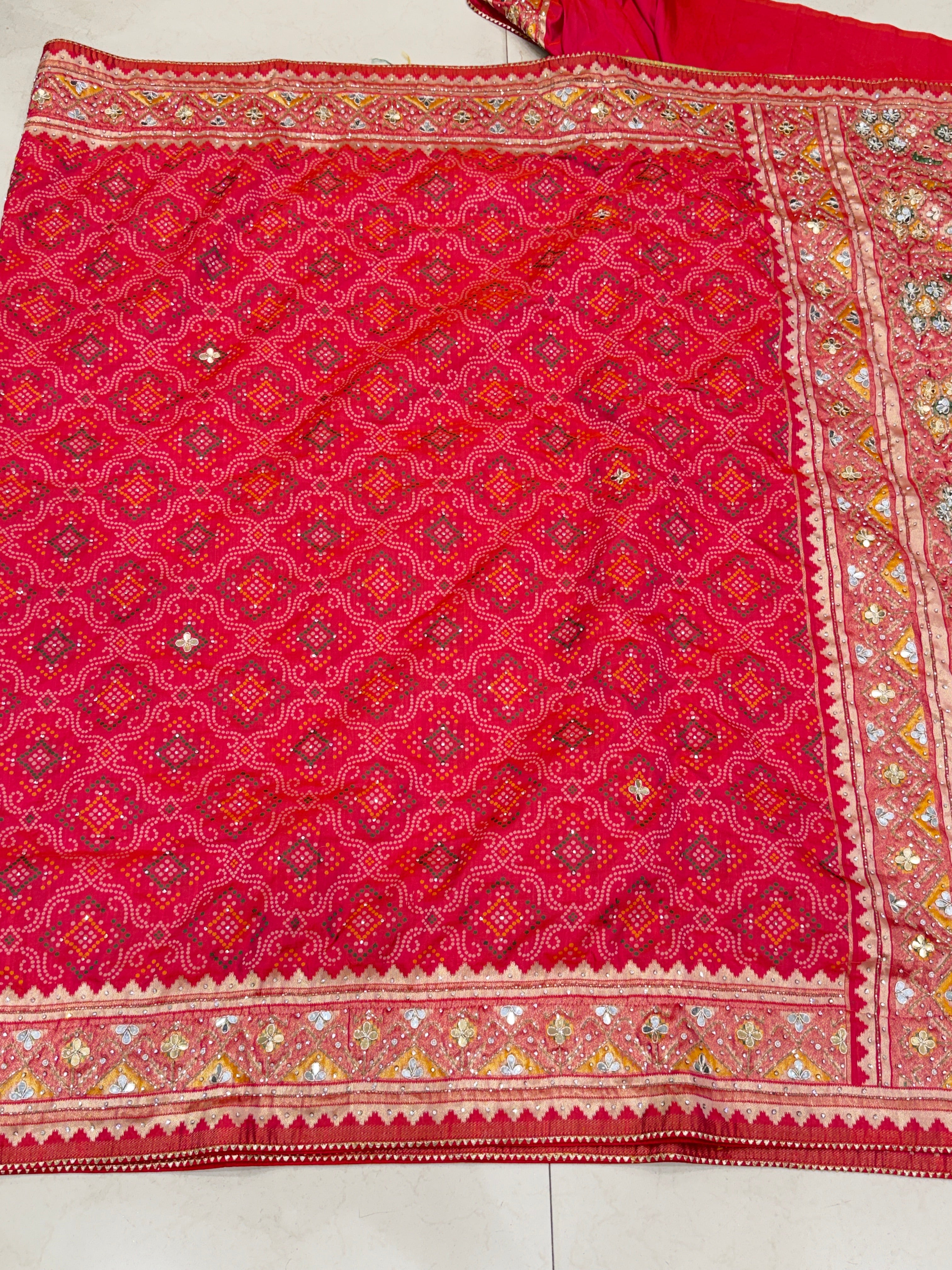 Rani Pink Patola Bandhej Saree Hand Embroidery Saree