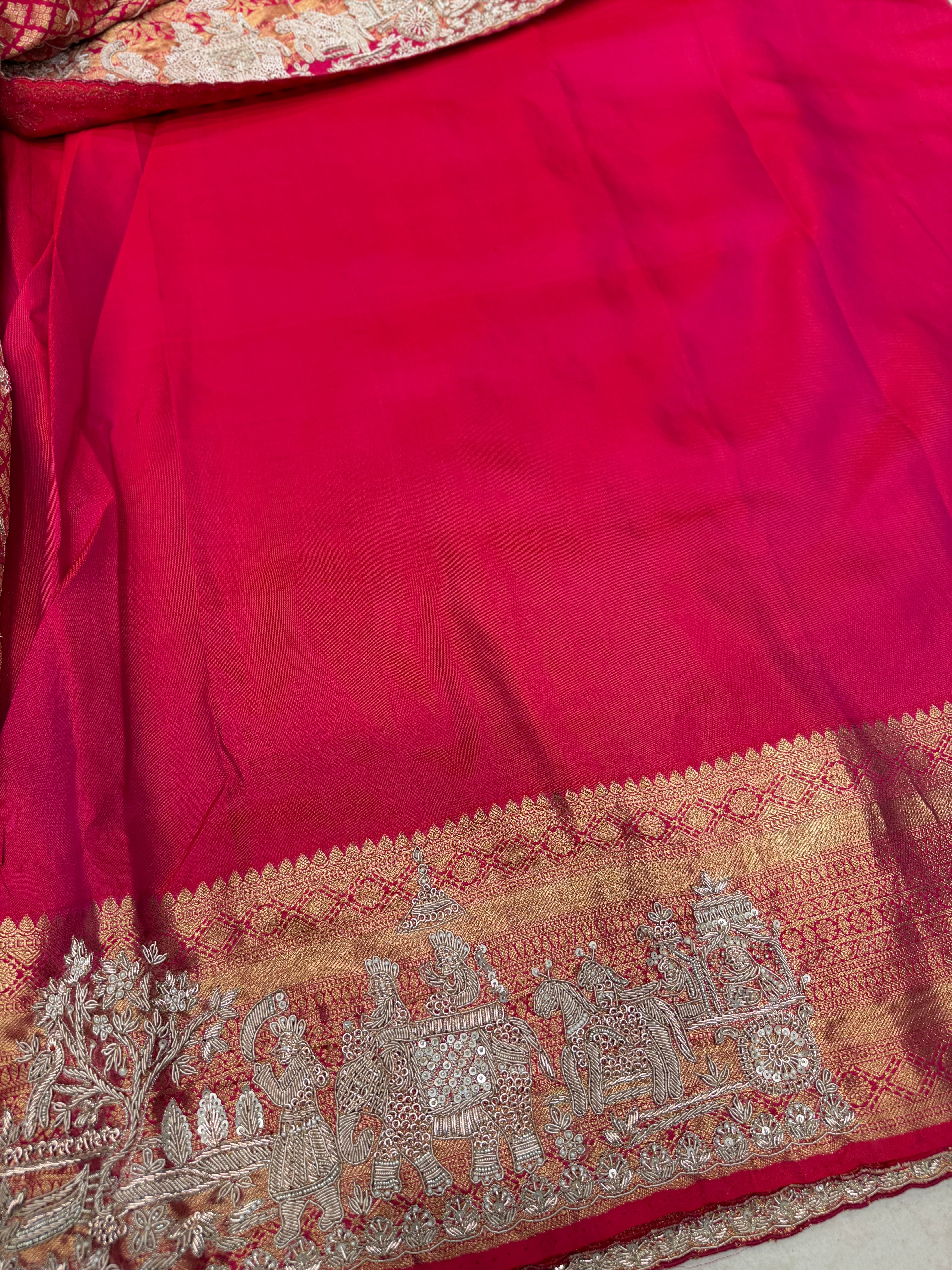 Rani Pink Kanjivaram Doli Edit Zardosi Hand Embroidery Zardosi Saree