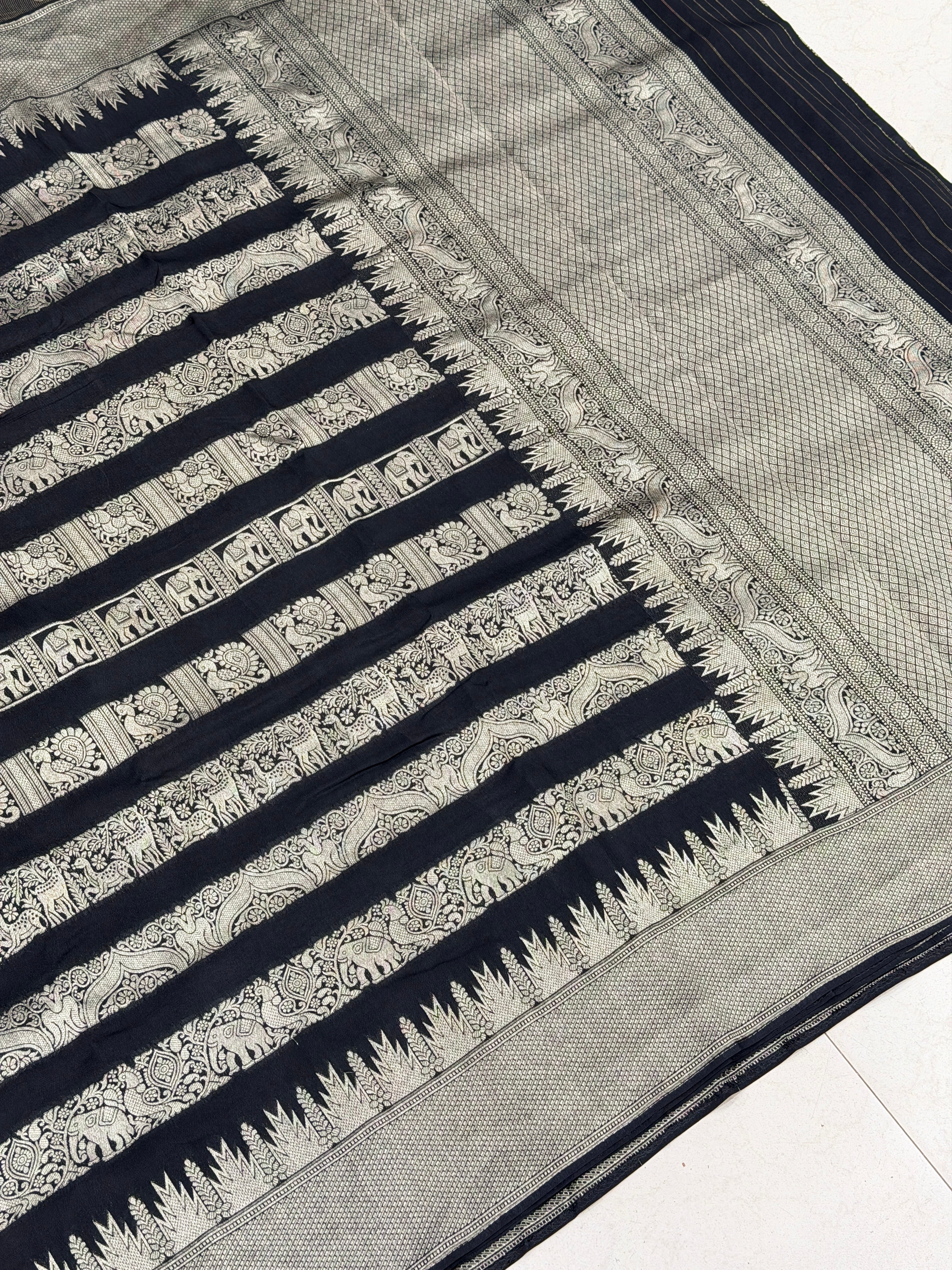 Nita Ambani Inspired Black Contemporary Kanchi Banarasi Saree