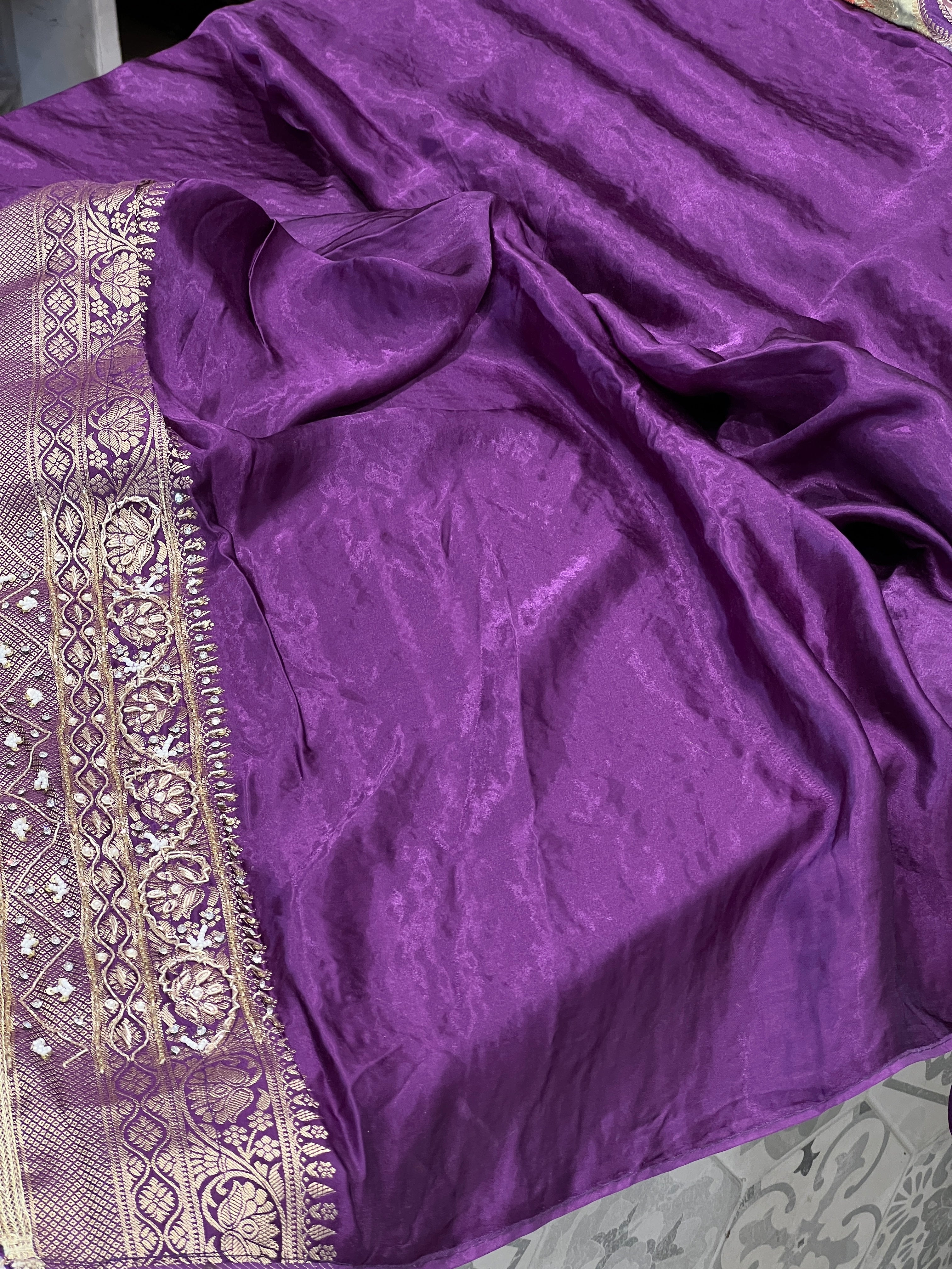 Purple Rangkat Hand Embroidery Saree