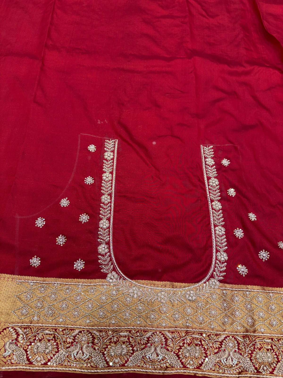 Maroon Kanjivaram Peacock Motifs Zardosi Hand Embroidery Saree