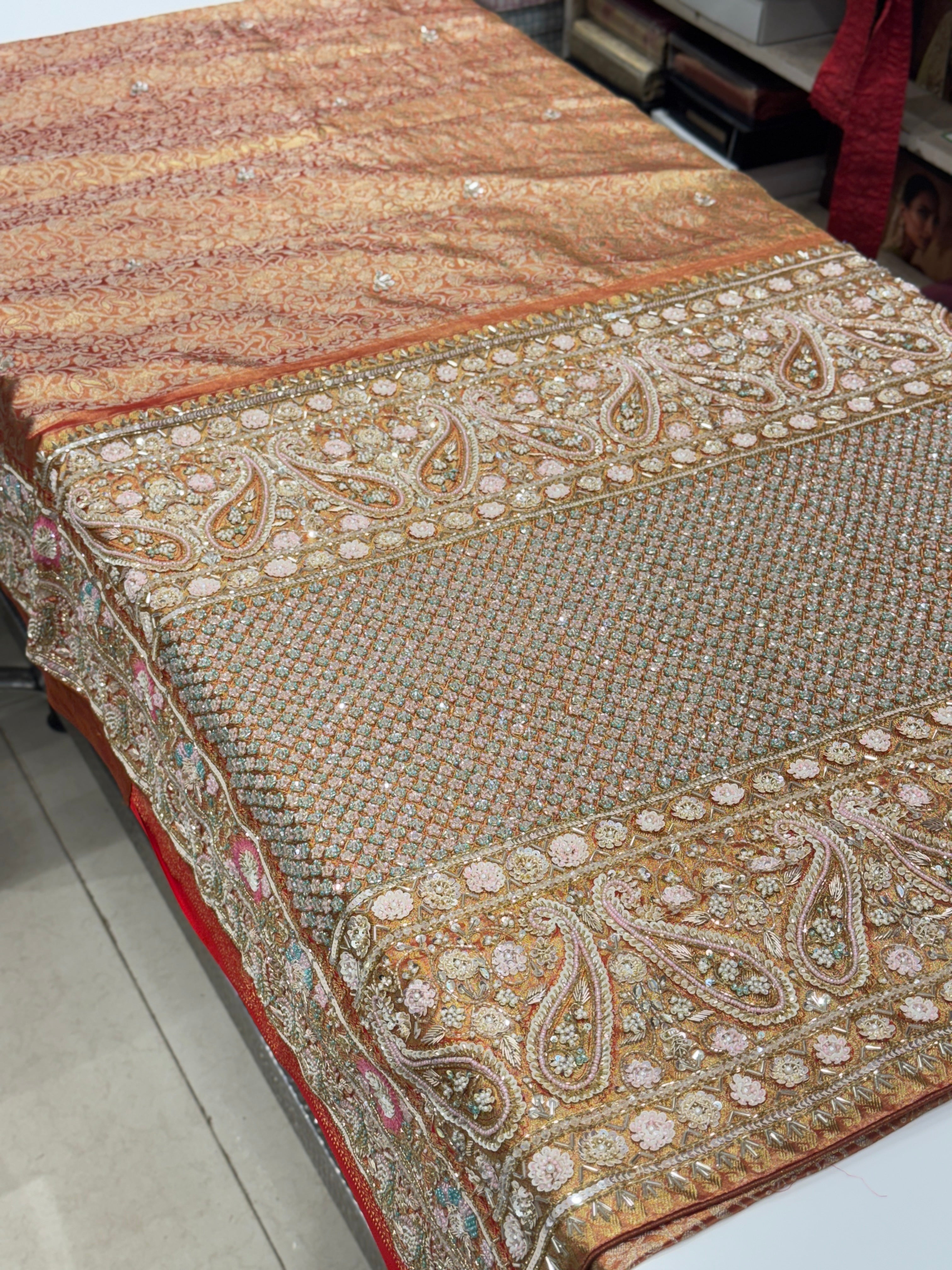 Red Tissue Kanjivaram Hand Embroidery Saree