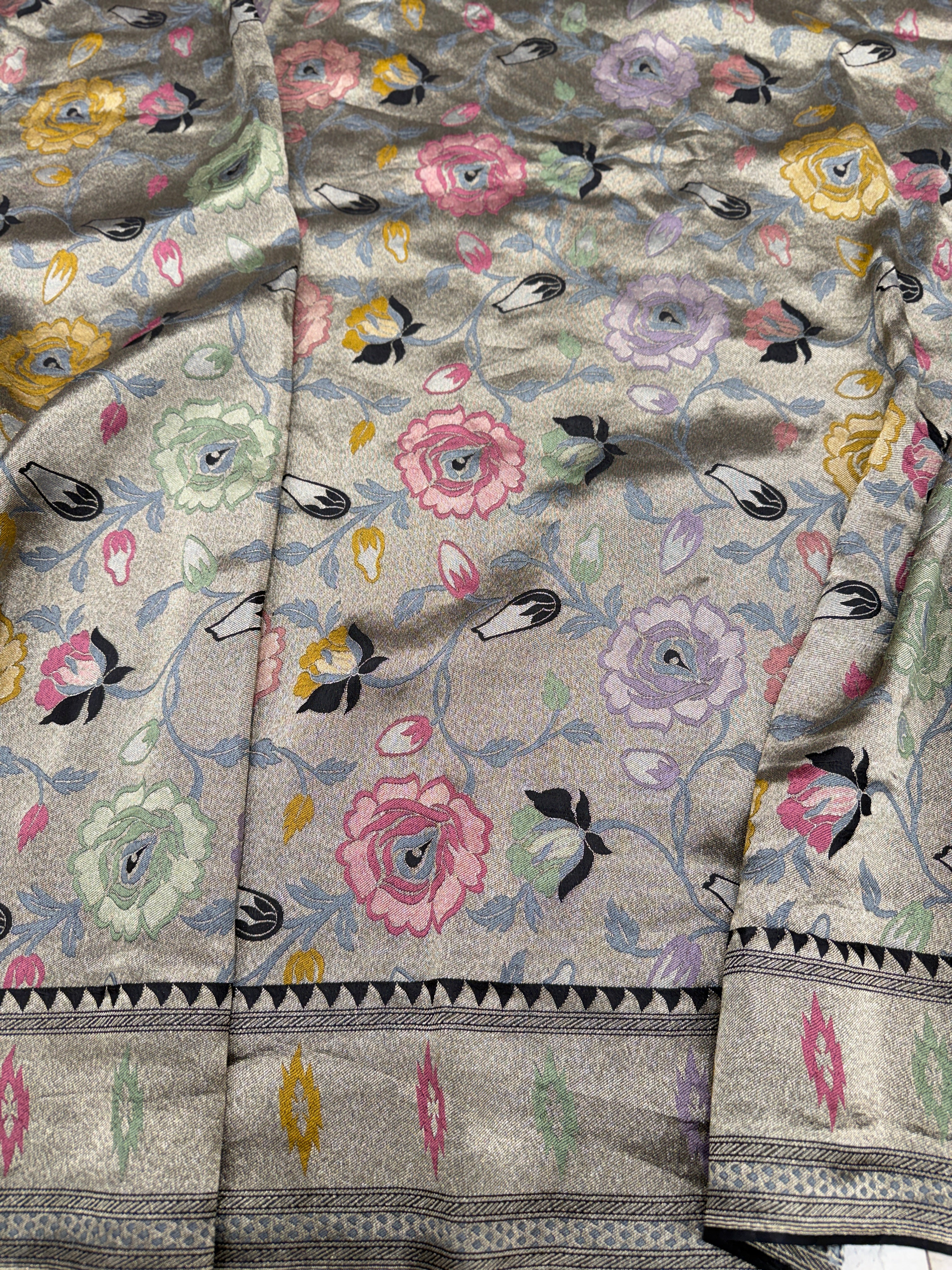 Black Banarasi Munga Tissue Meenakari Saree