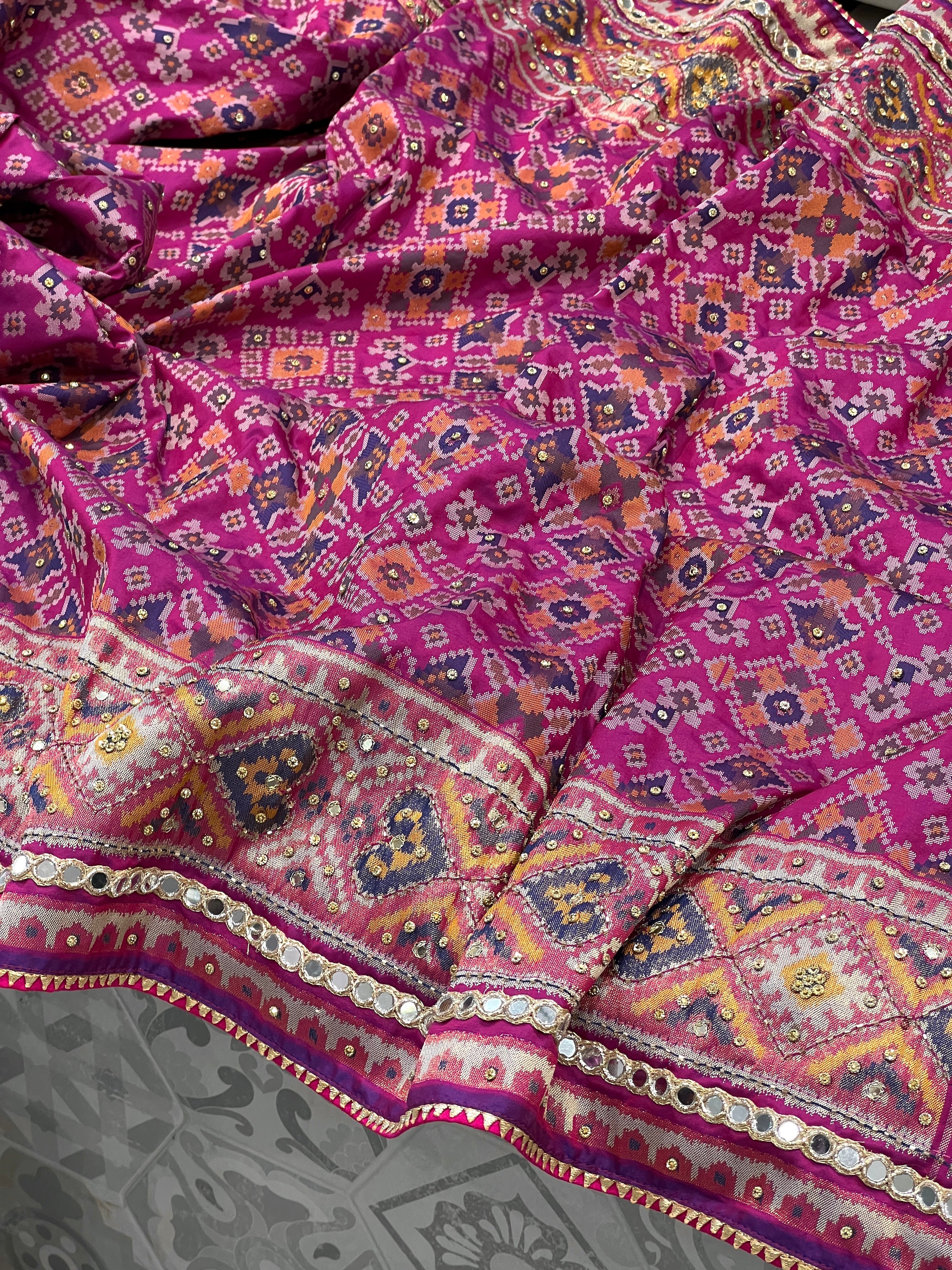 Purple Patola Hand Embroidery Saree with Real Mirrors