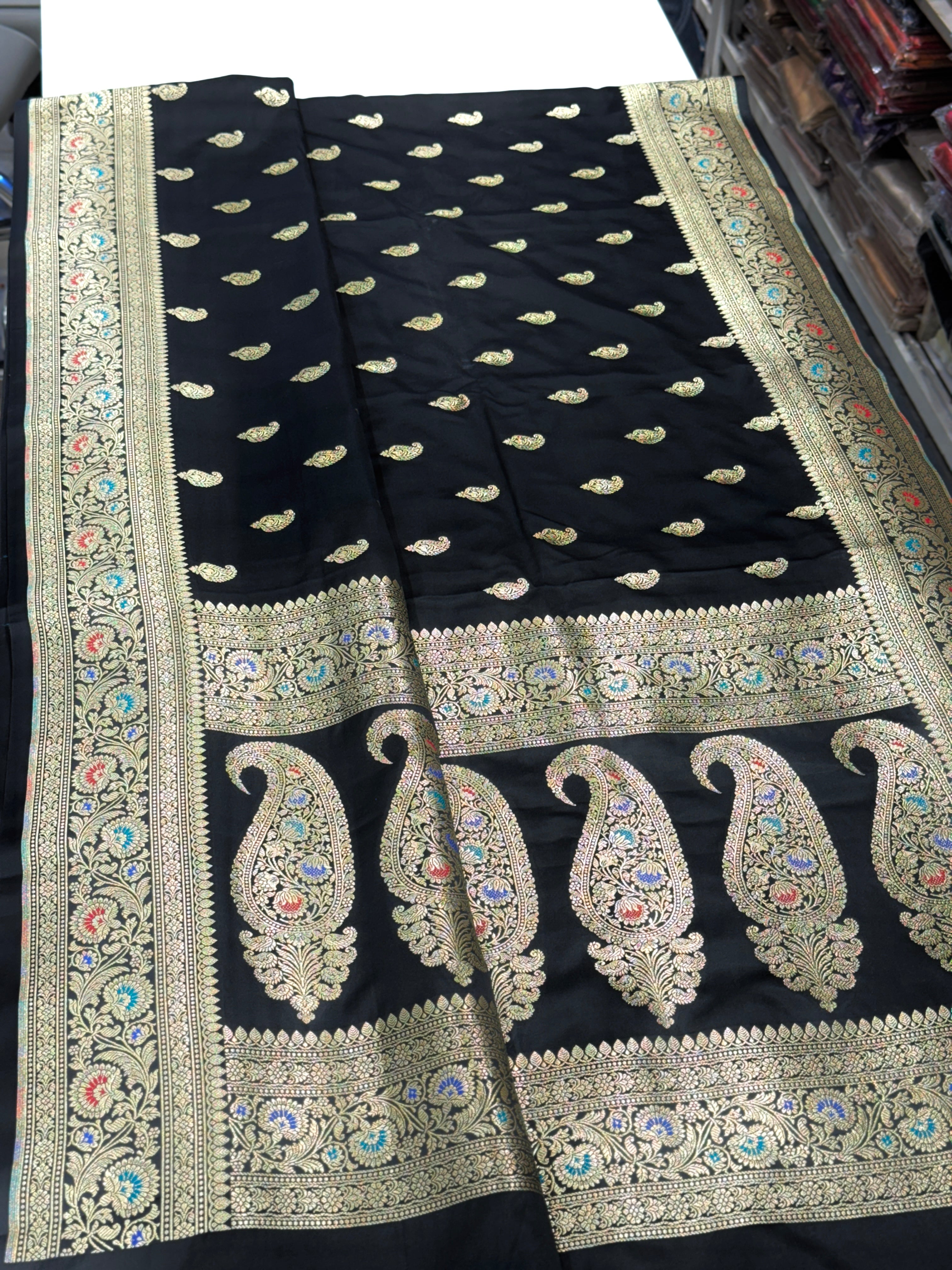 Black Buttis Meenakari Banarasi Silk Saree