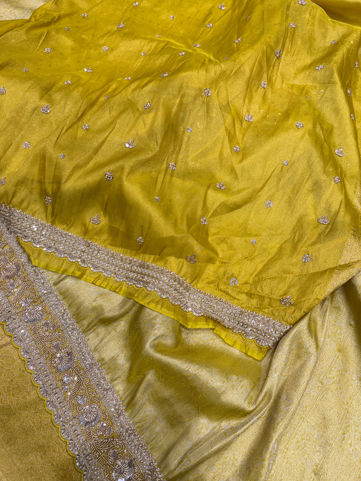Neon Crepe Tissue Woven Silk Moti Sequin Saree