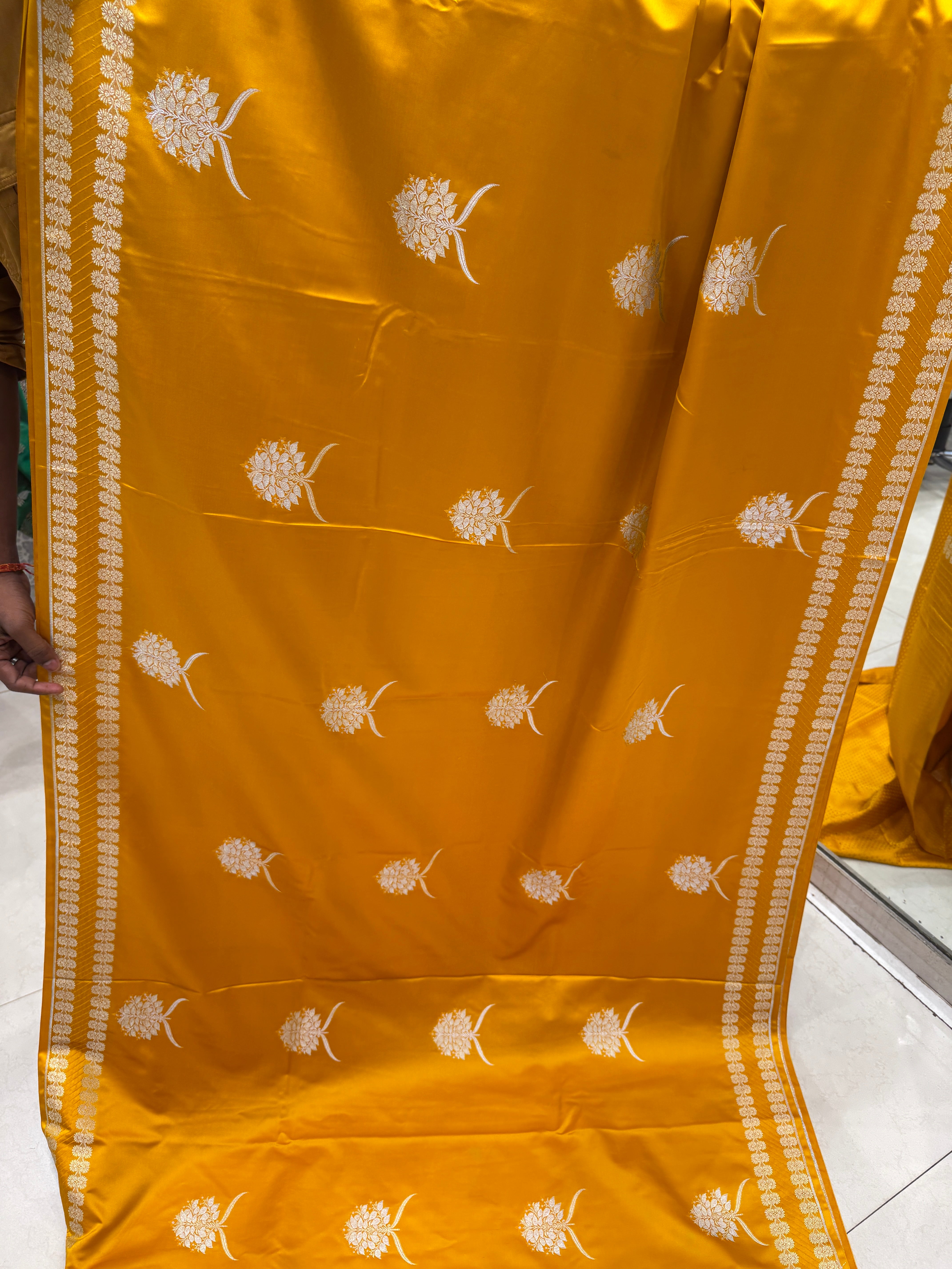 Mustard Yellow Banarasi Big Sliver Butta Saree