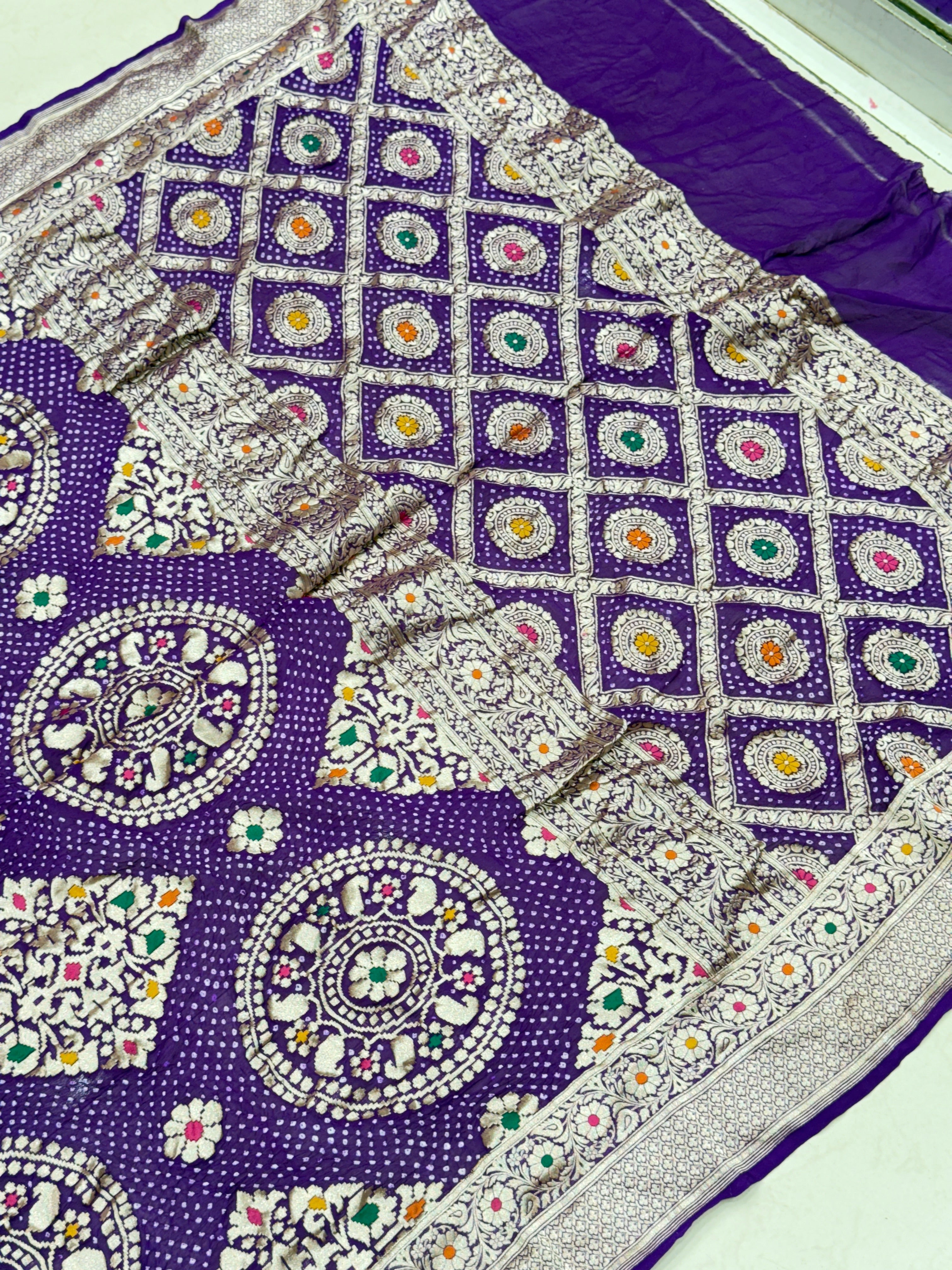 Violet Meenakari Jaal Rai Bandhej Georgette Bandhini Saree