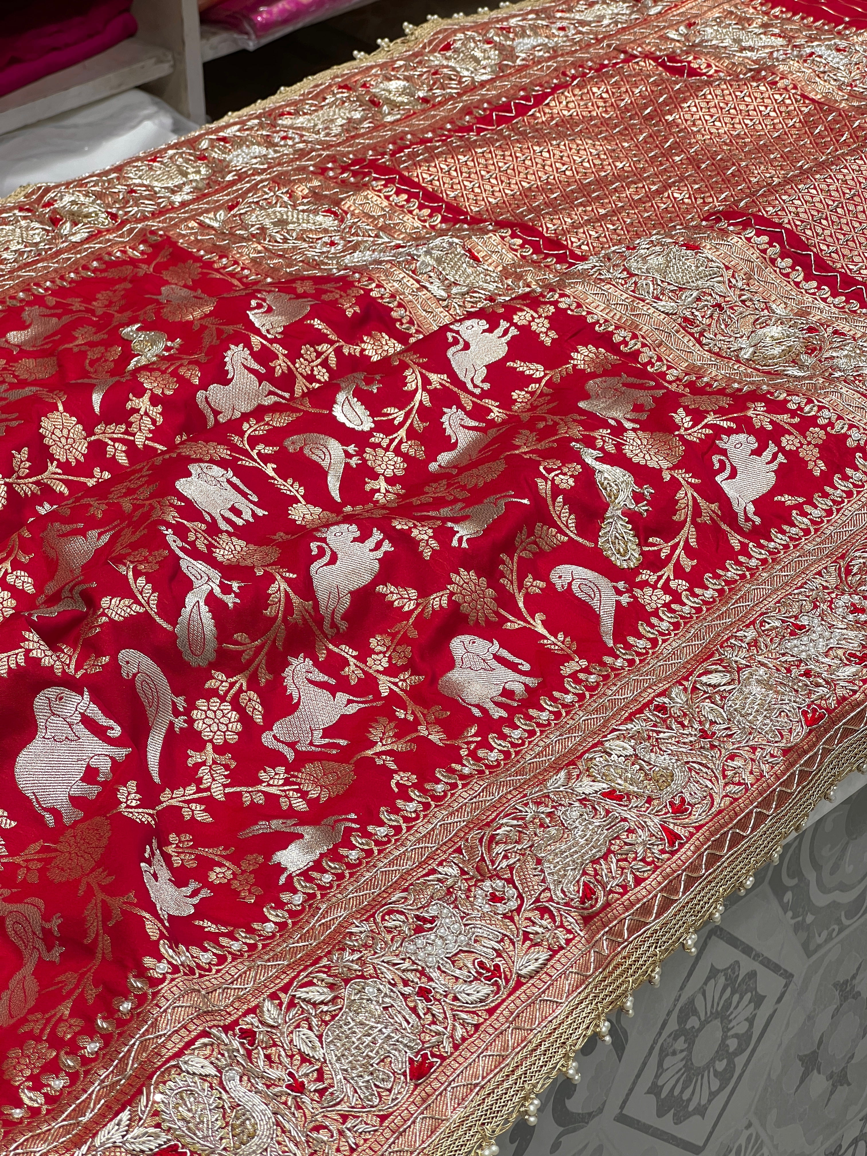Red Banarasi Shikara Zardosi Saree
