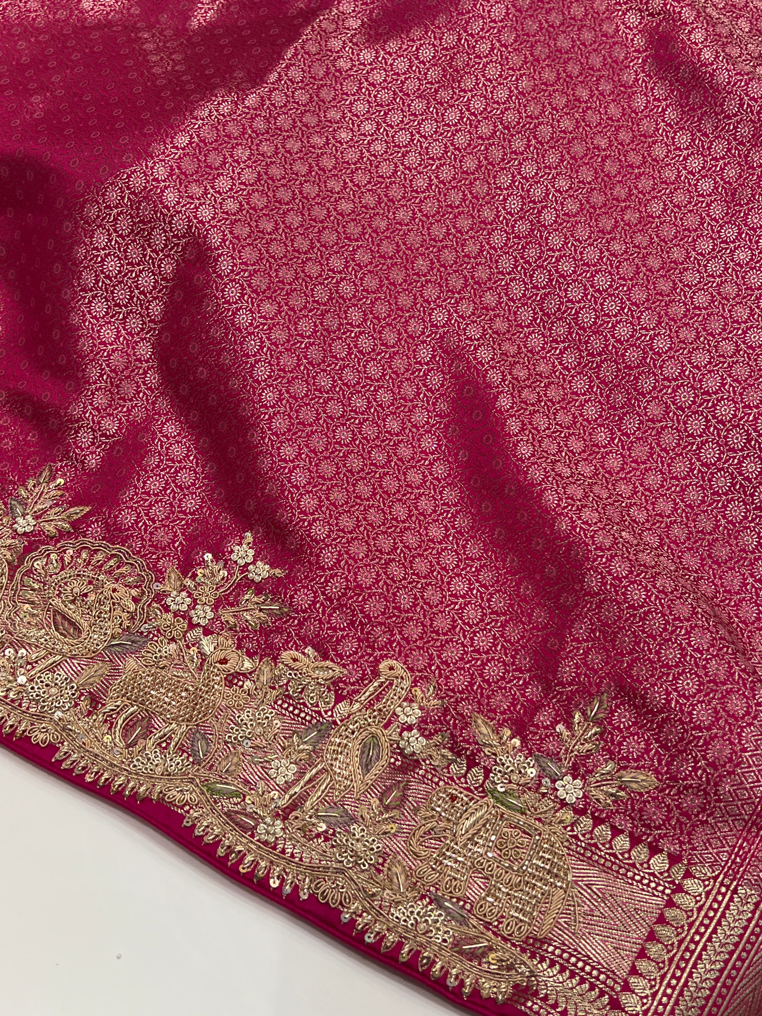 Rani Pink Banarasi Chand Butti Zarodozi Hand Embroidery Saree