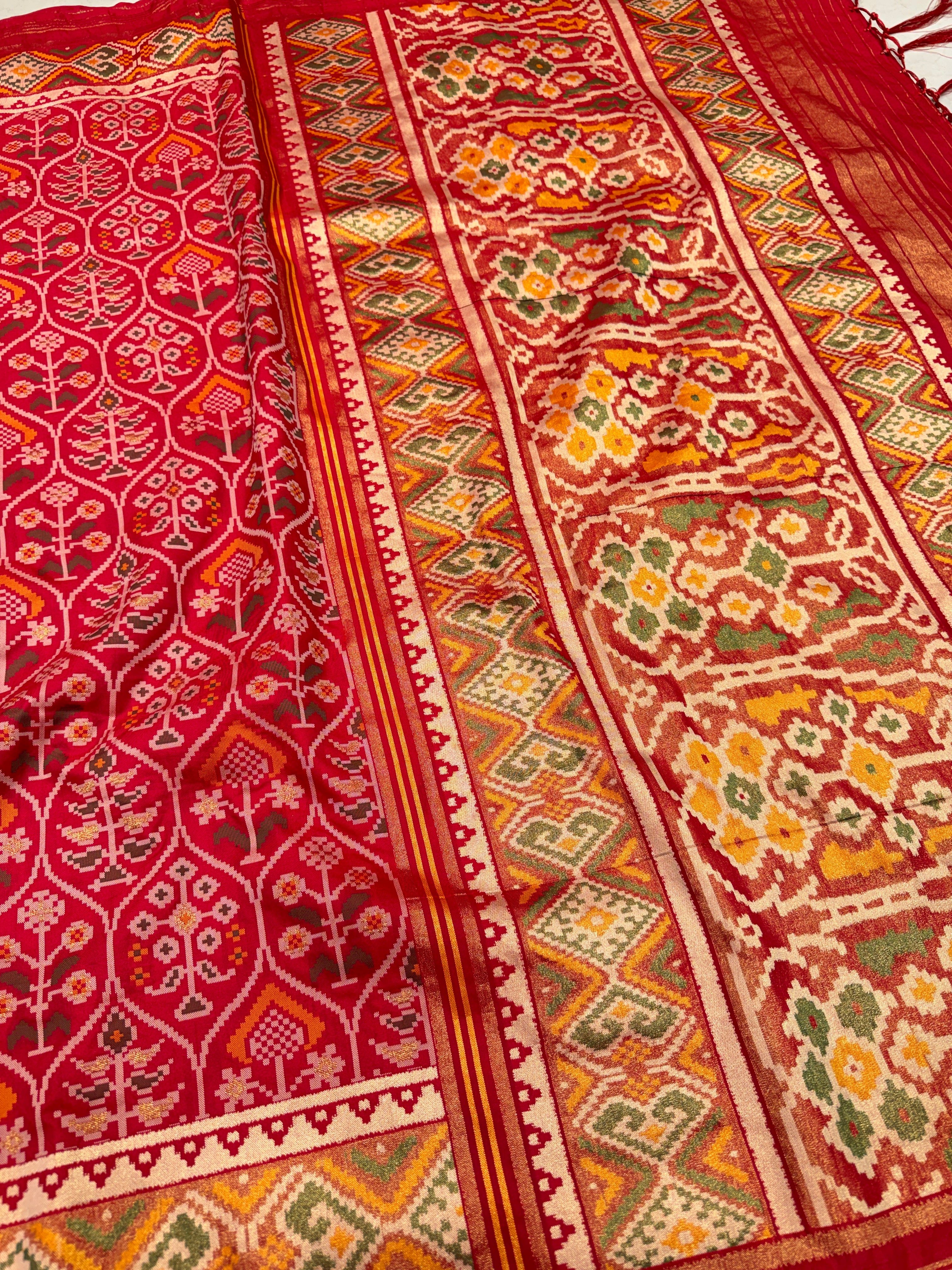 Red Crown Jaal Semi Silk Patan Patola Saree