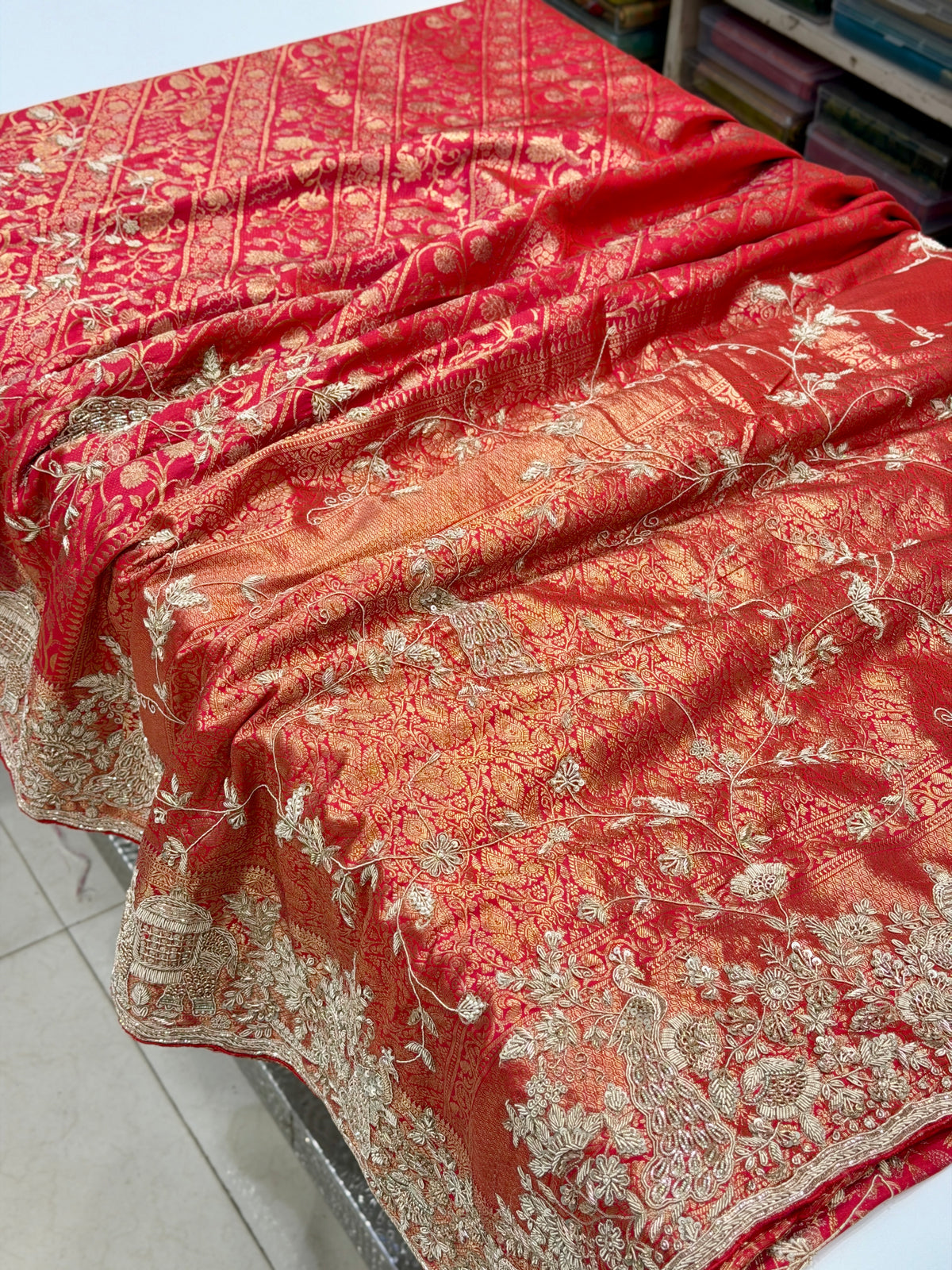 Crimson Red Kanjivaram Doli Edit Zardosi Hand Embroidery Saree