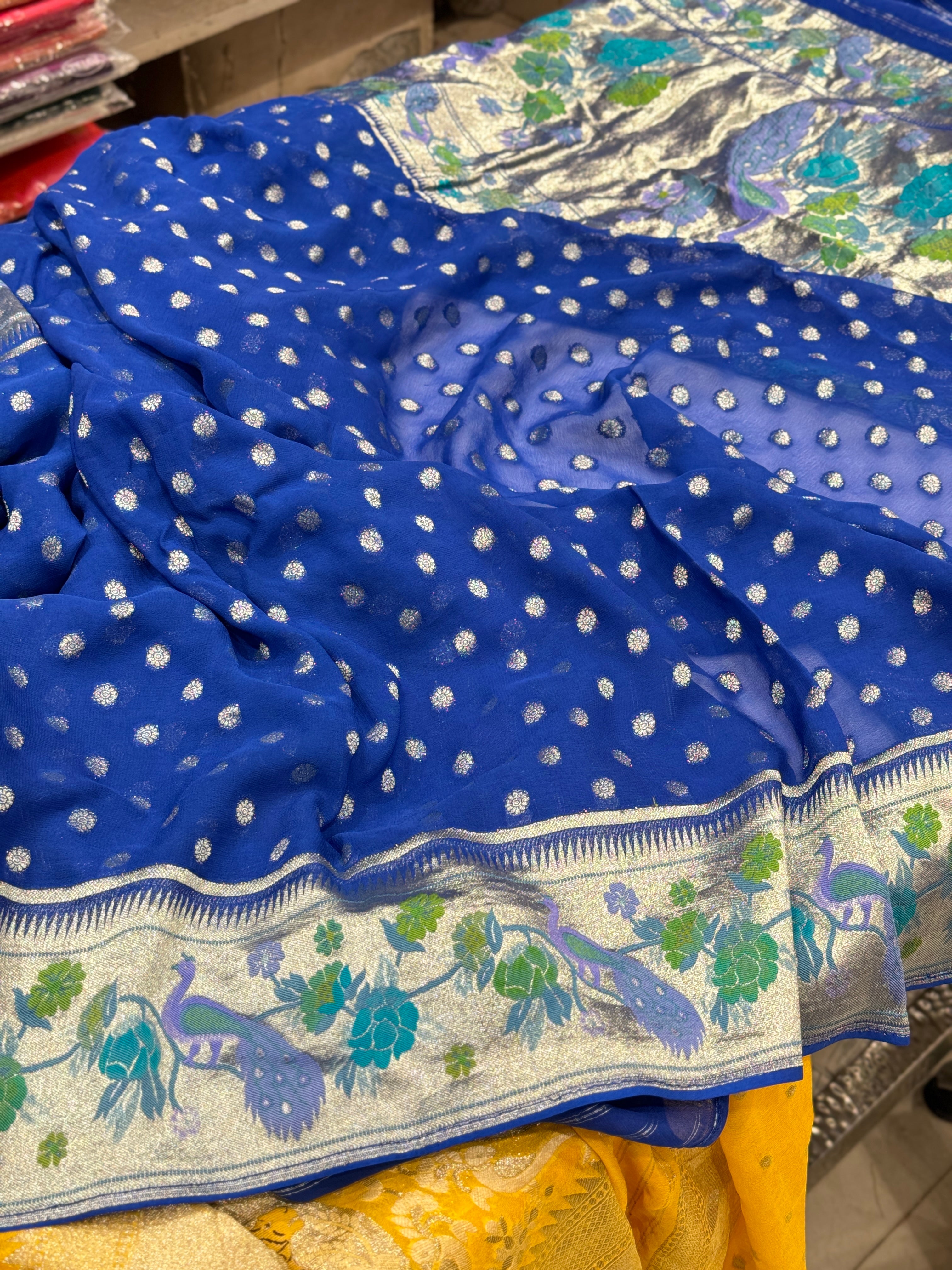 Royal Blue Banaras Khaddi Georgette Paithani