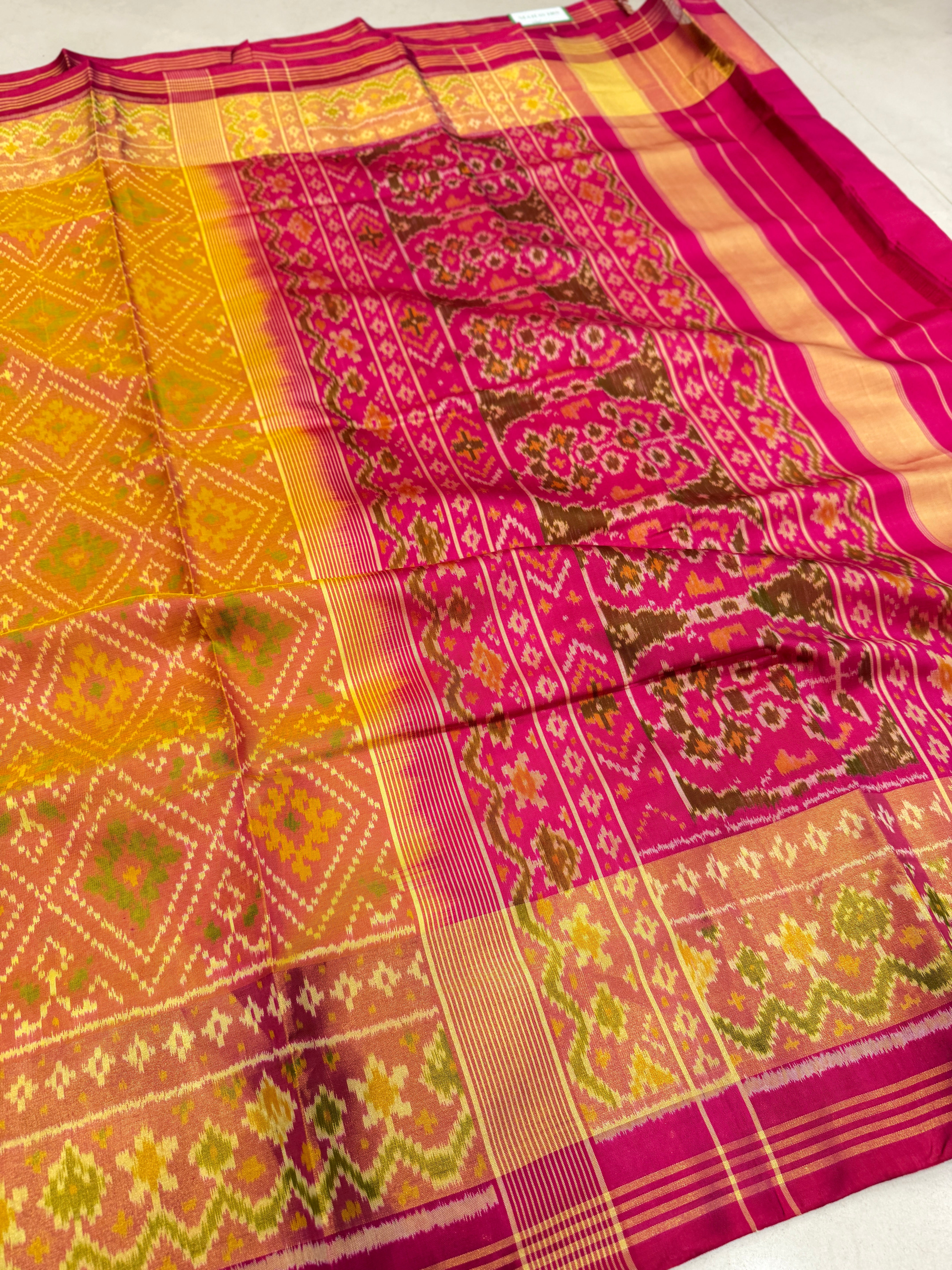 Rust Orange Choktha Bhat Handloom Rajot Ikat Patola Silk Saree