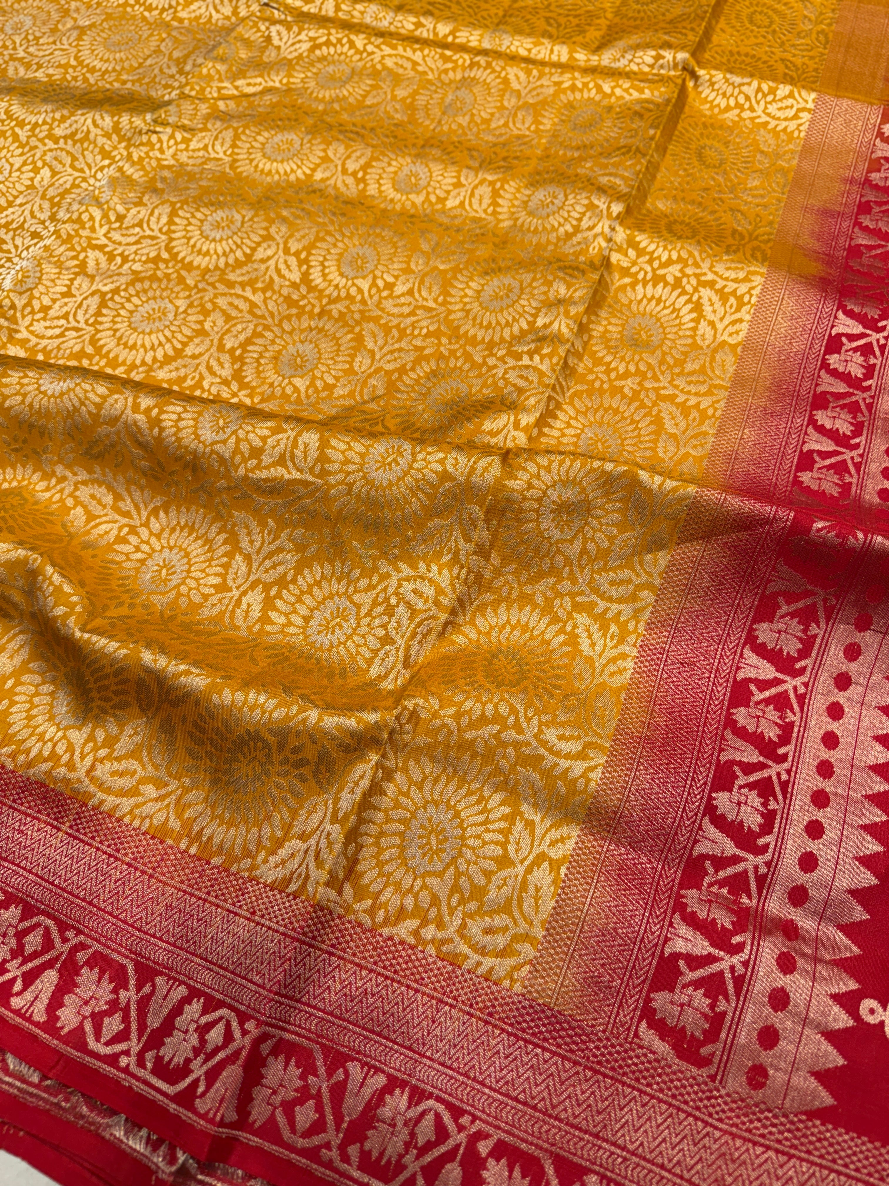 Yellow Red Brocade Handloom Kanchipuram Pure Silk Saree