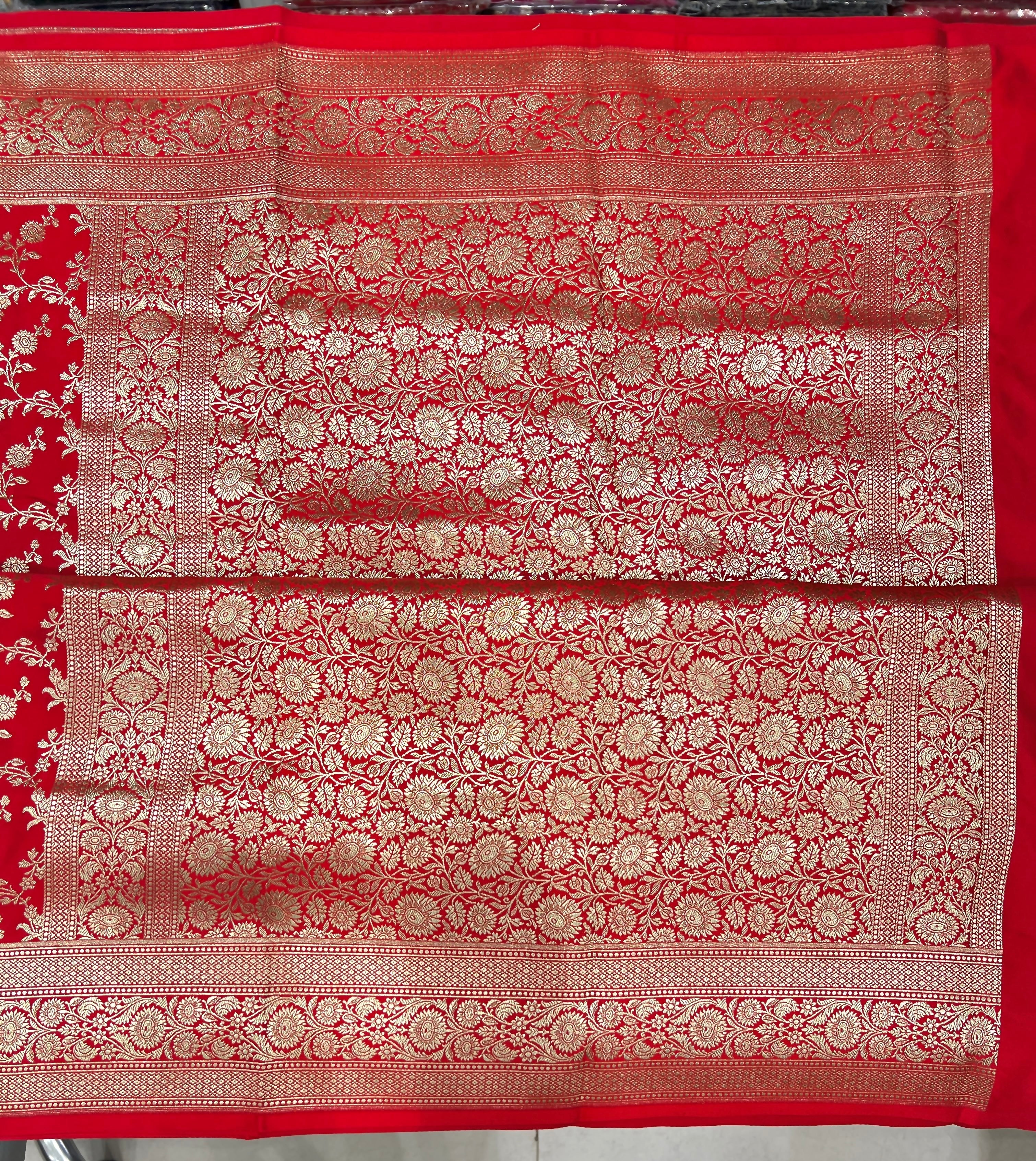 Red Banarasi Silk Flower Border Saree