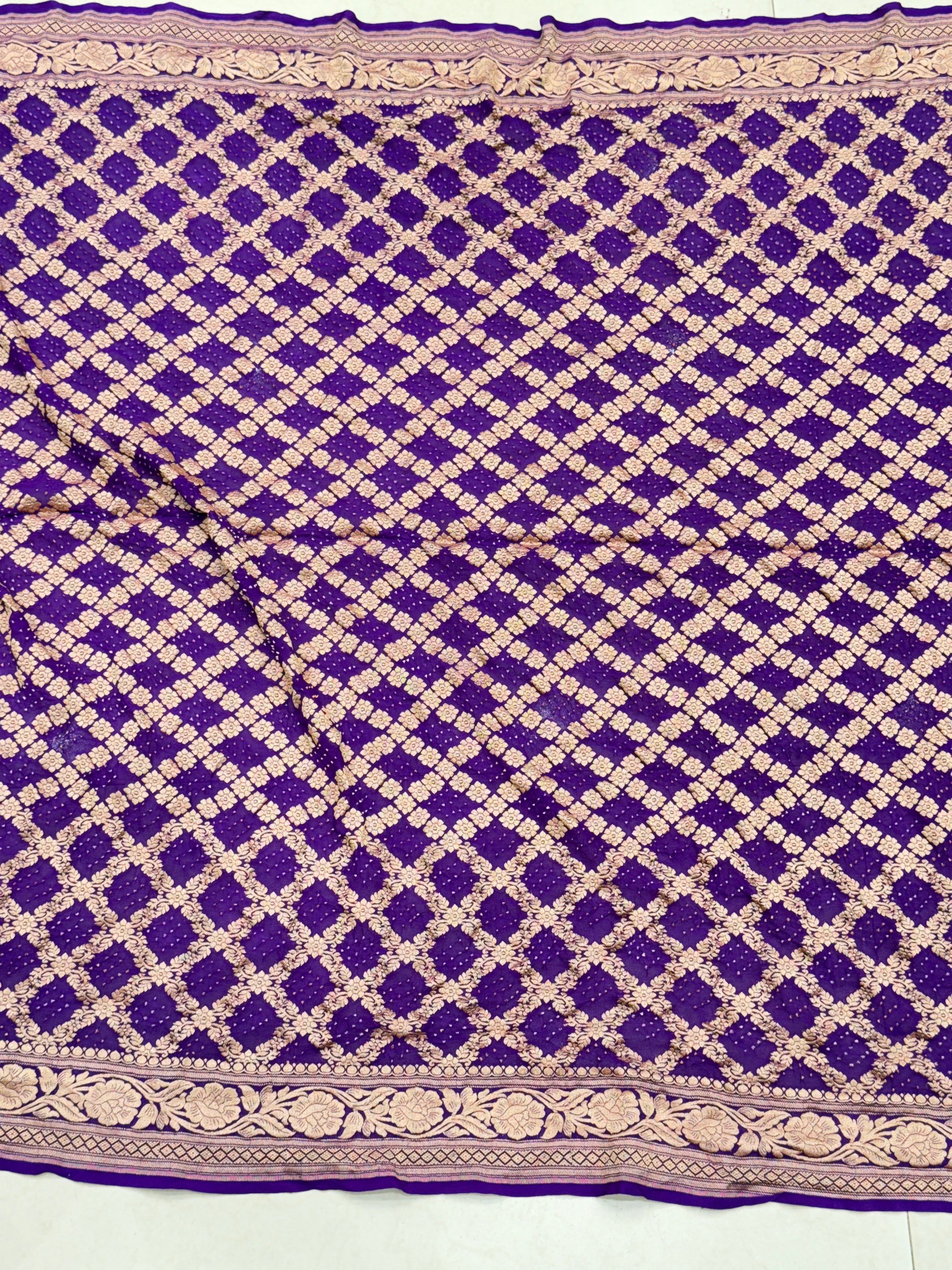 Violet Georgette Handloom Bandhej Bandhini Saree