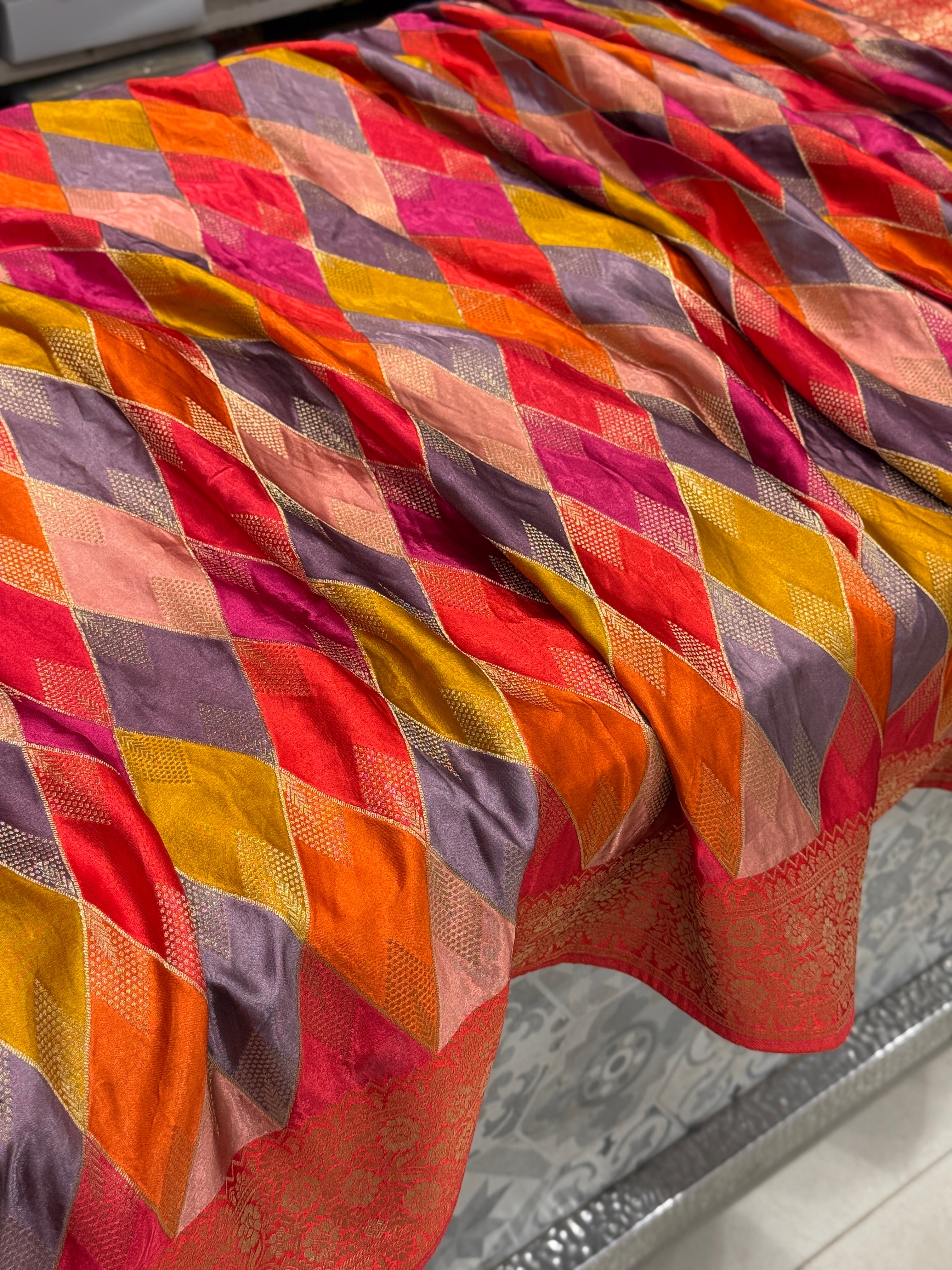 Orange Contemporary Kaju Katli Design Banarasi Modal Satin Rangkat Saree
