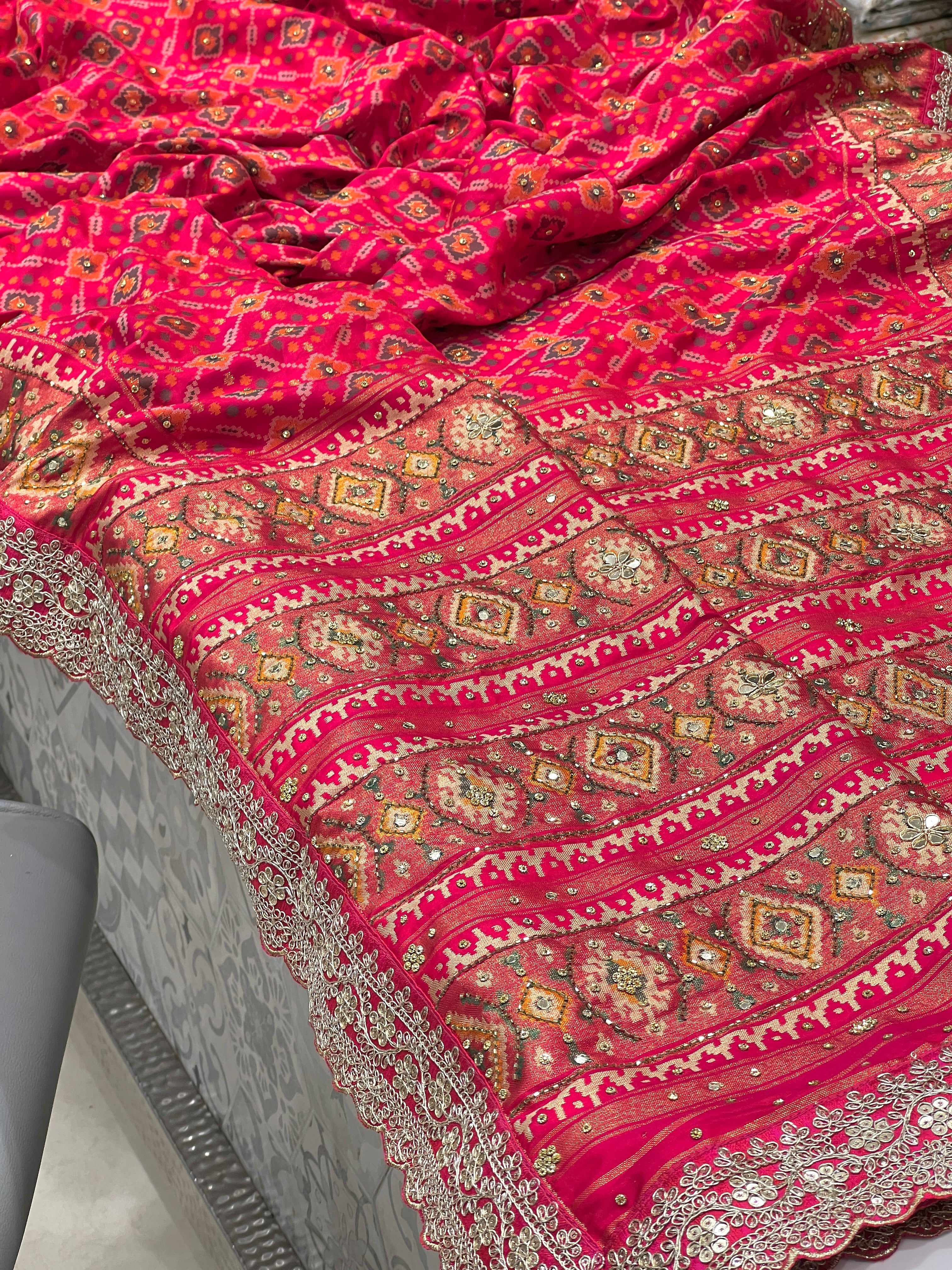 Reddish Pink Patola Embroidery Saree Maharani Edit