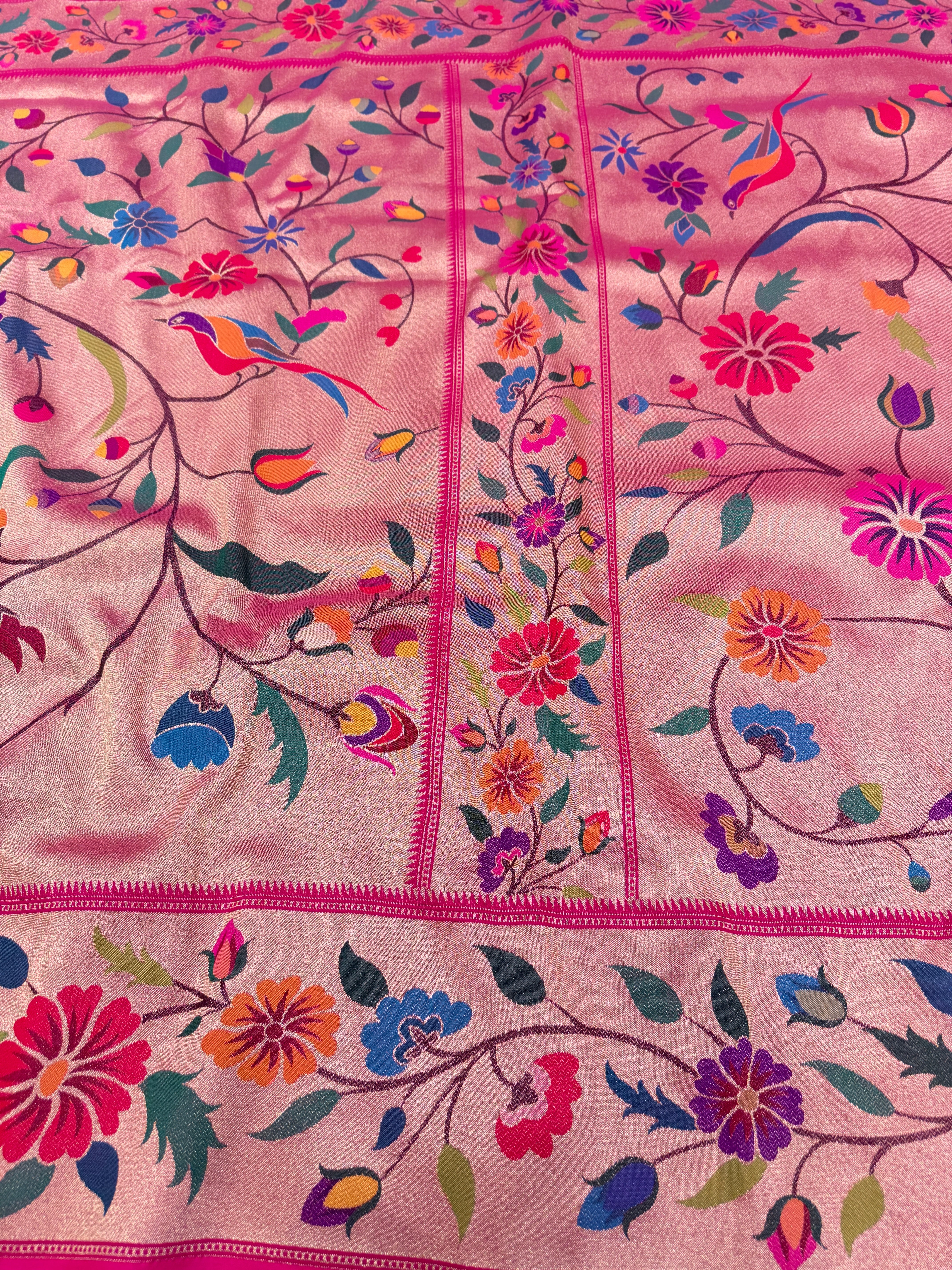 Golden Tissue Silk Paithani Meenakari Jaal Floral Saree
