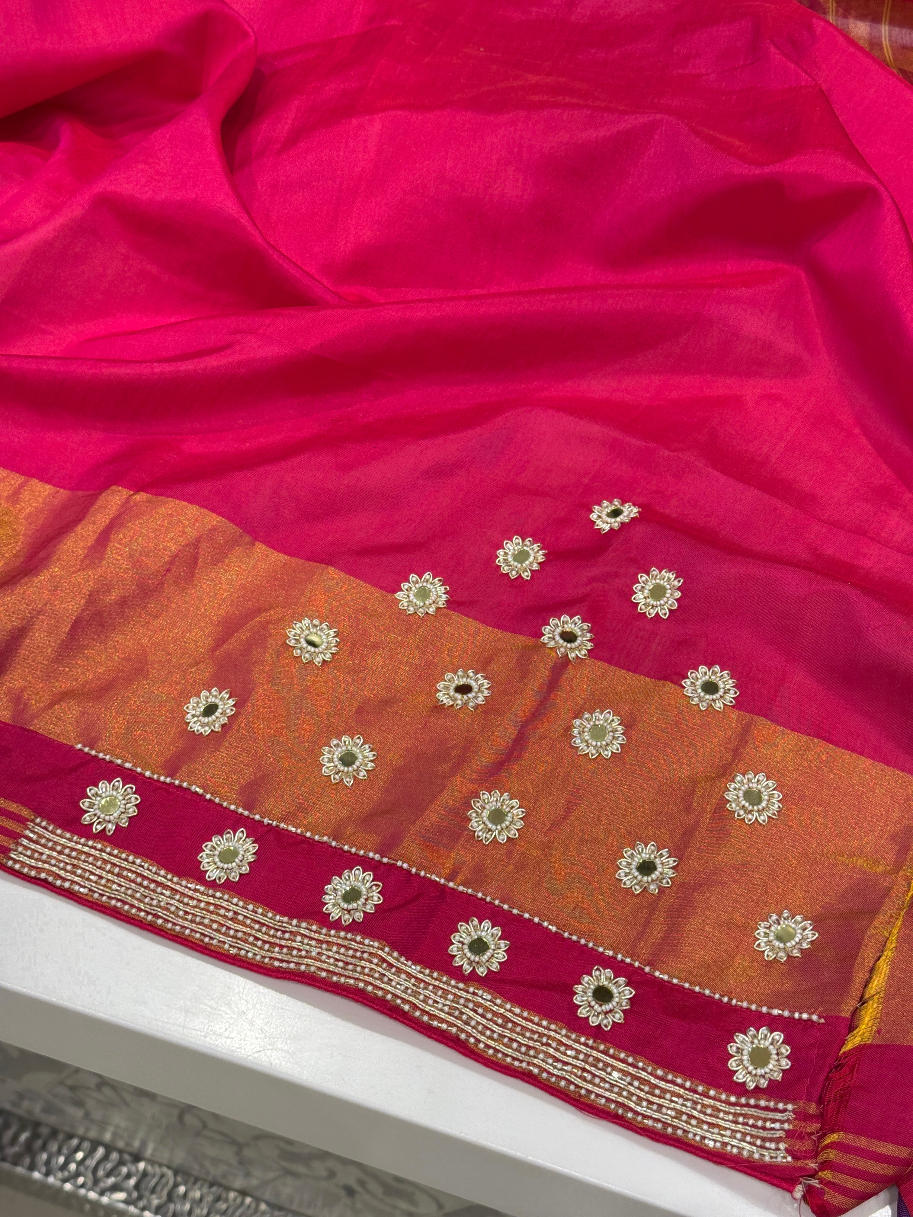 Violet Handloom Patola with Zardozi Moti Embroidery
