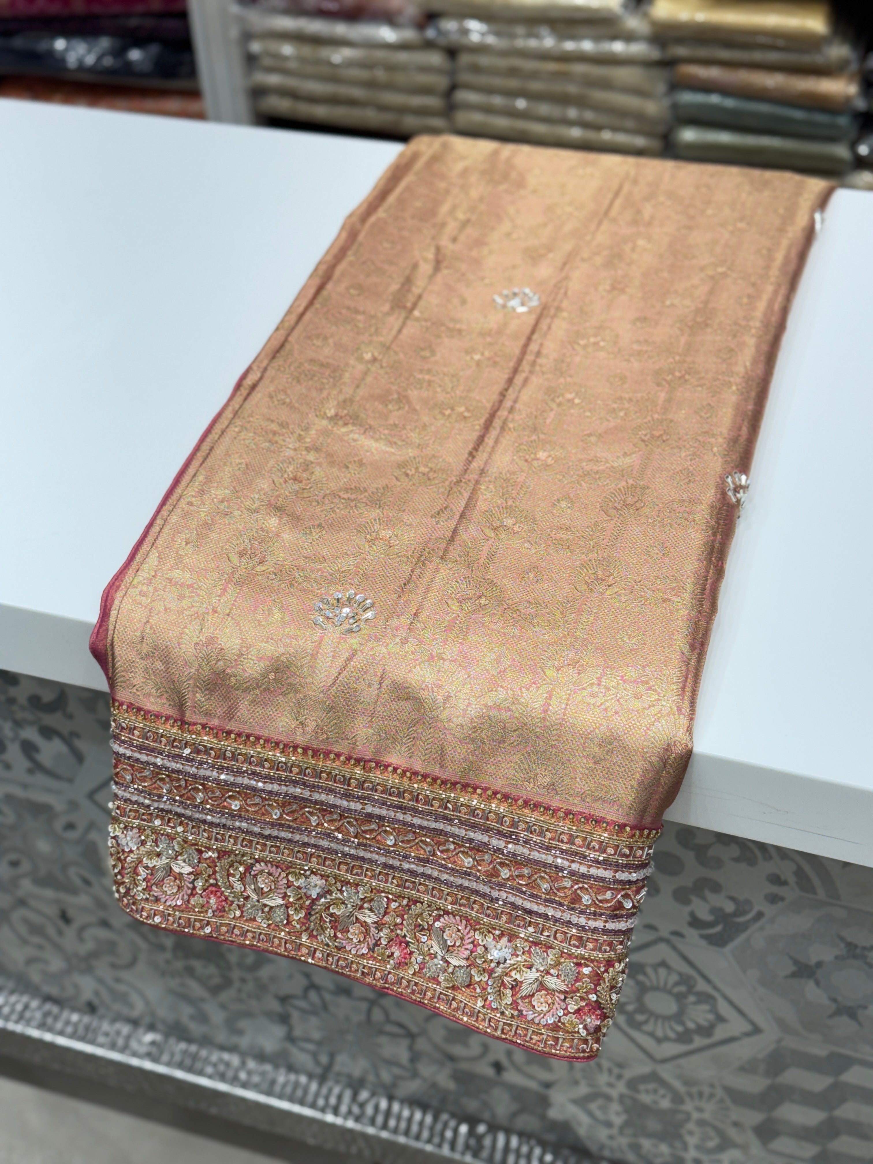 Pink Handloom Kanjivaram Hand Embroidery Saree